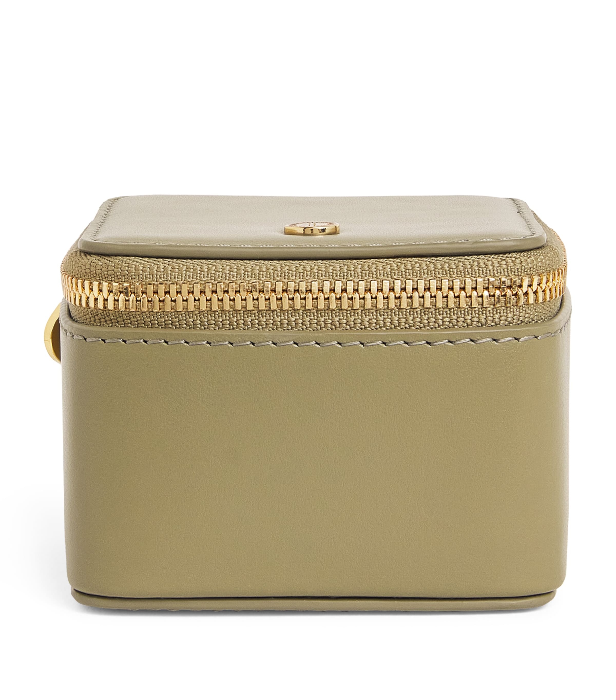 Harrods Small Smooth Leather Trinket Box Olive