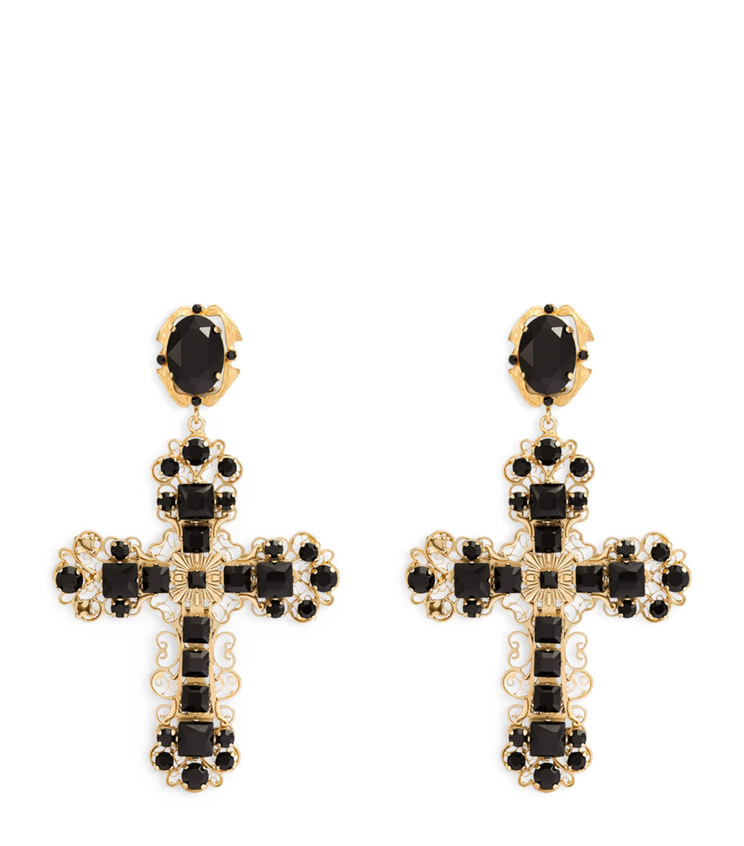 Dolce&Gabbana Cross Clip-On Earrings Nero/oro