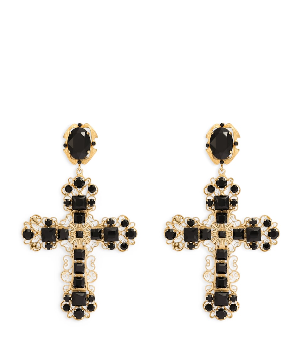 Dolce&Gabbana Cross Clip-On Earrings Nero/oro