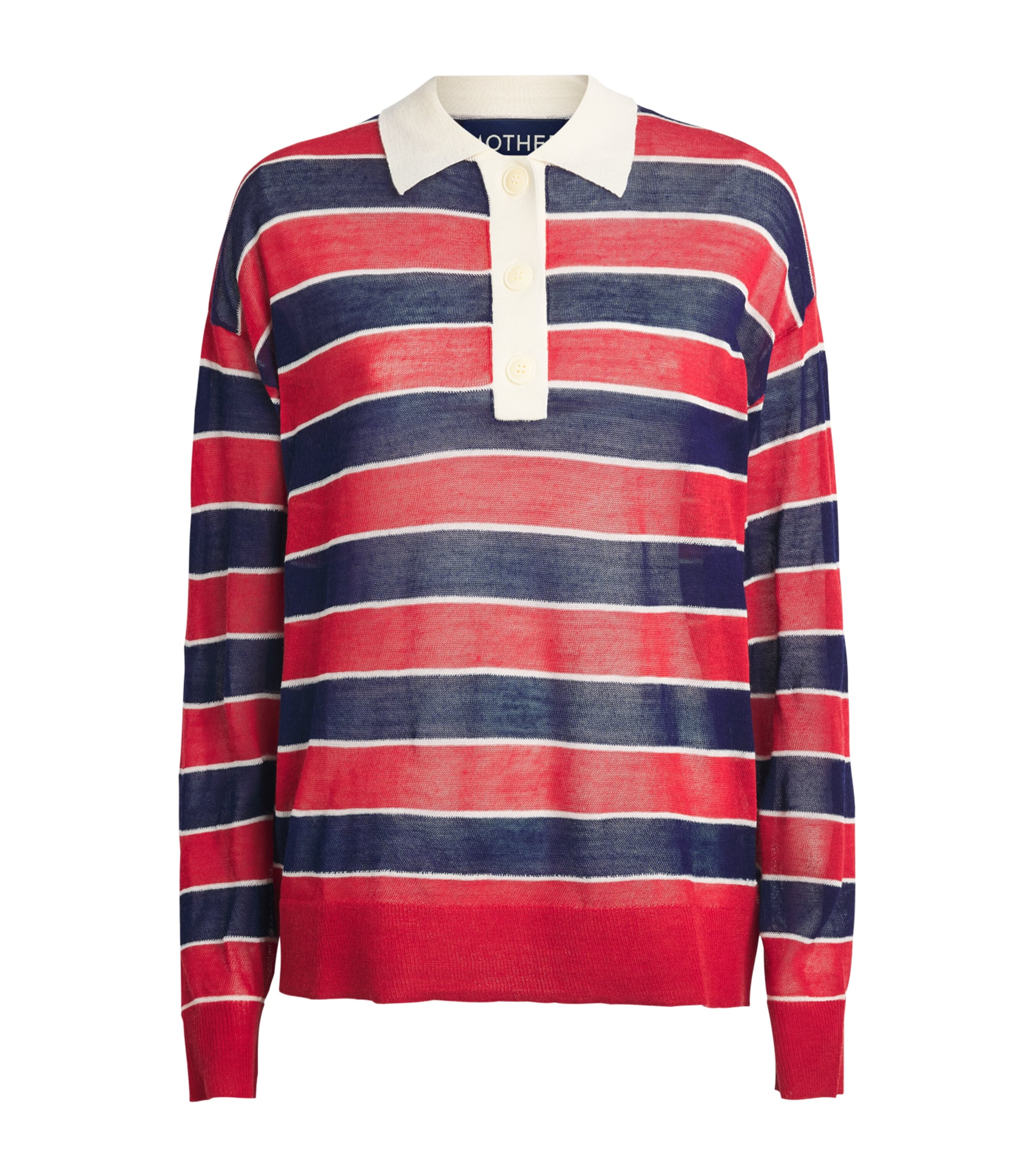 MOTHER Womens Wool The Biggie Raquette Polo Top Red And Navy Stripe