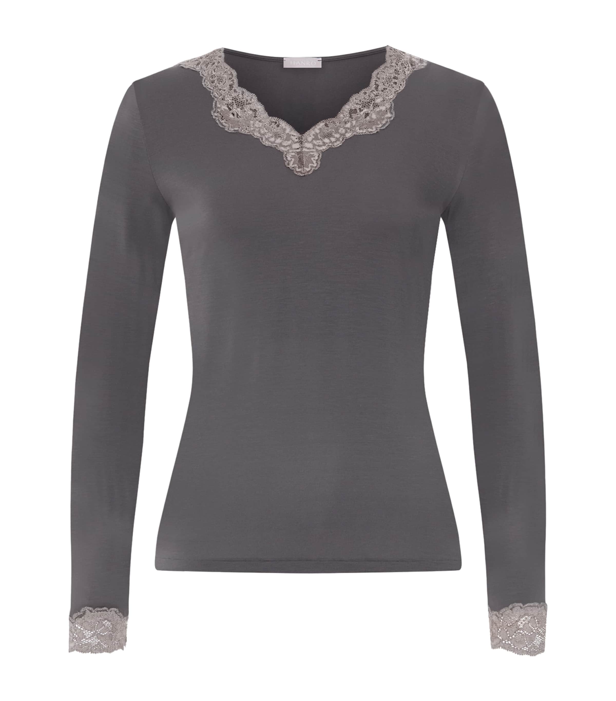 Hanro Womens Lace-Trim Long-Sleeve T-Shirt Boulevard