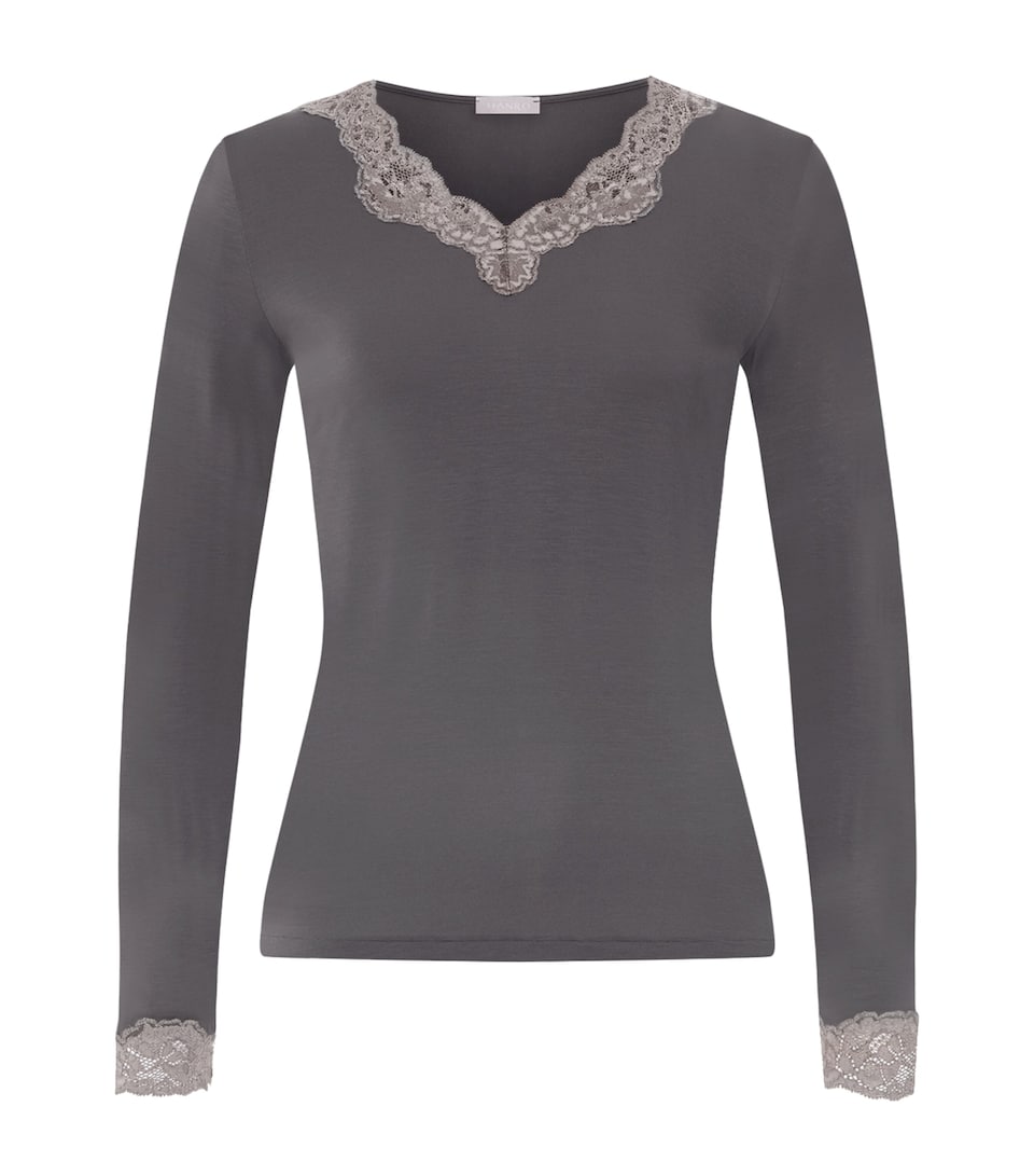Hanro Womens Lace-Trim Long-Sleeve T-Shirt Boulevard