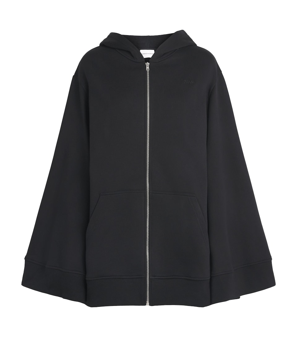 7 For All Mankind Womens Cotton Oversized Zip-Up Hoodie Black