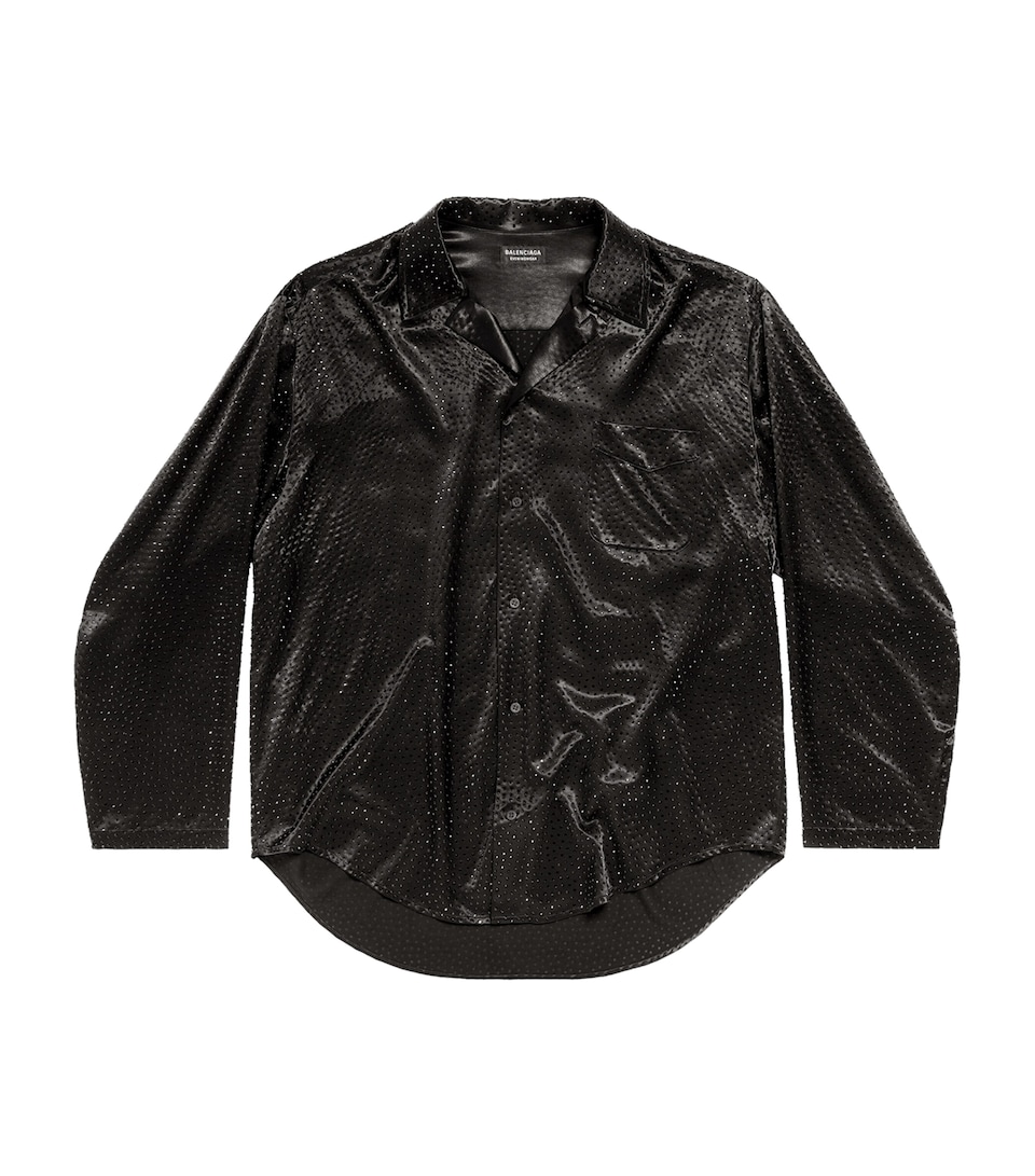 Rhinestone-Embellished Satin Shirt