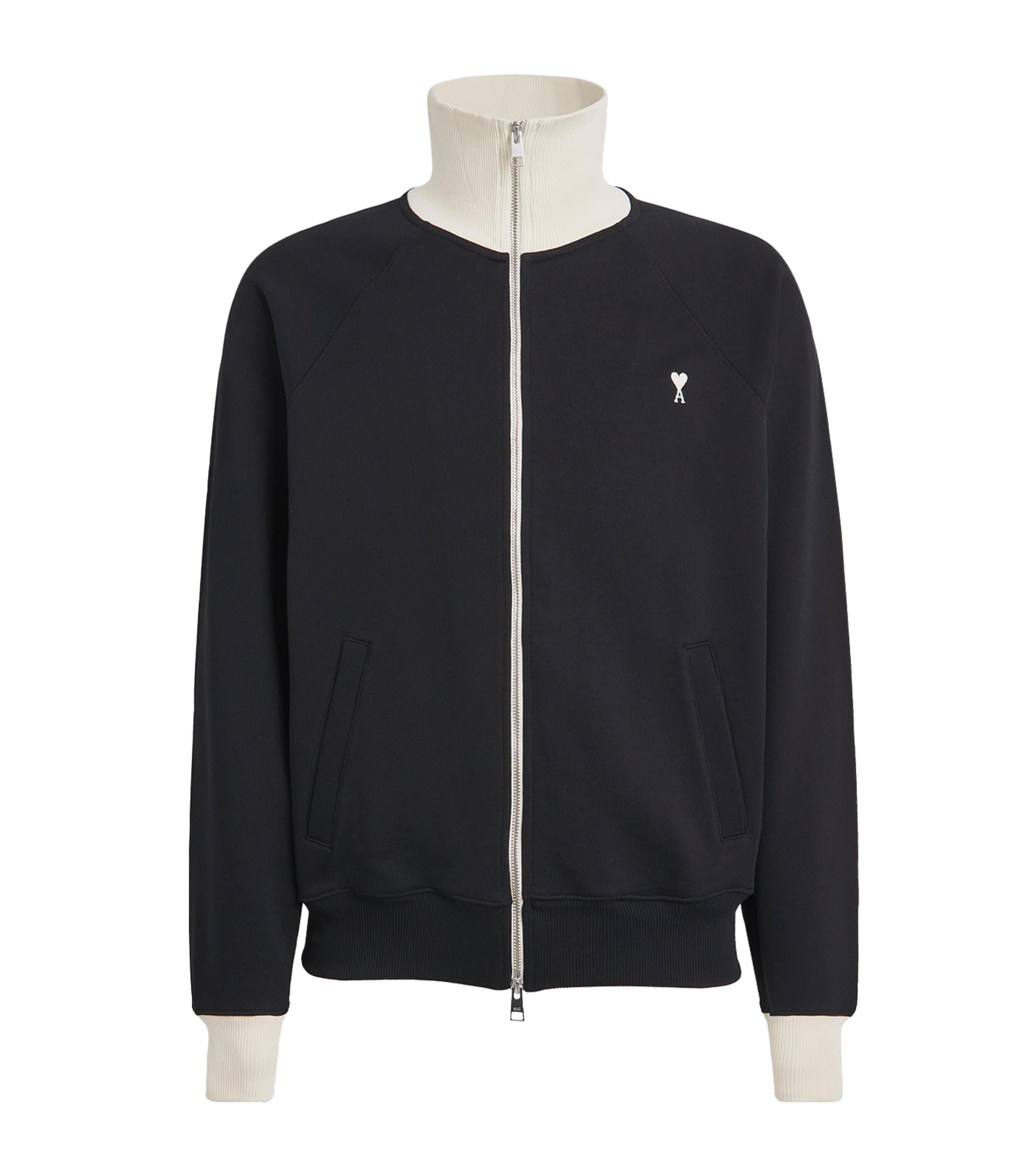AMI Paris Mens Cotton Ami de Coeur Zip-Up Sweatshirt Noir/ivoire