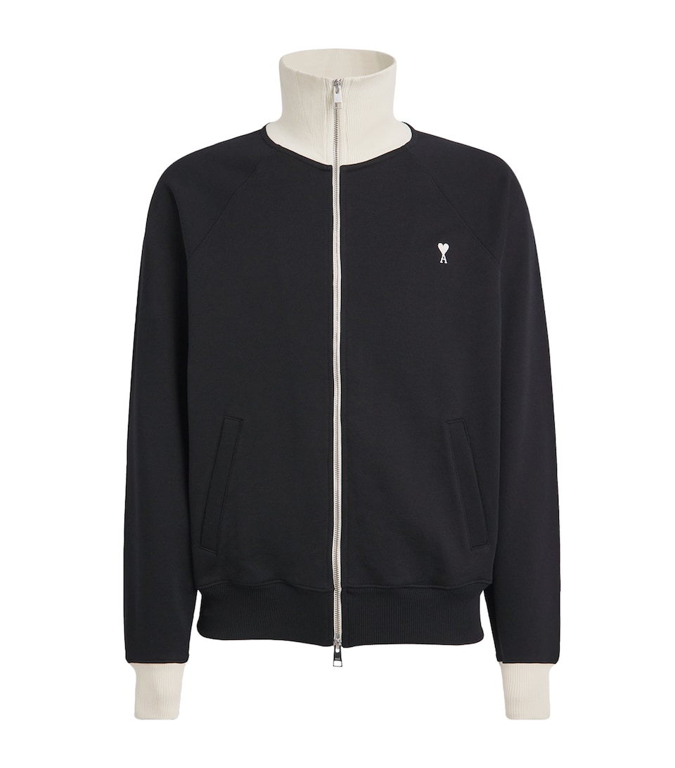 AMI Paris Mens Cotton Ami de Coeur Zip-Up Sweatshirt Noir/ivoire