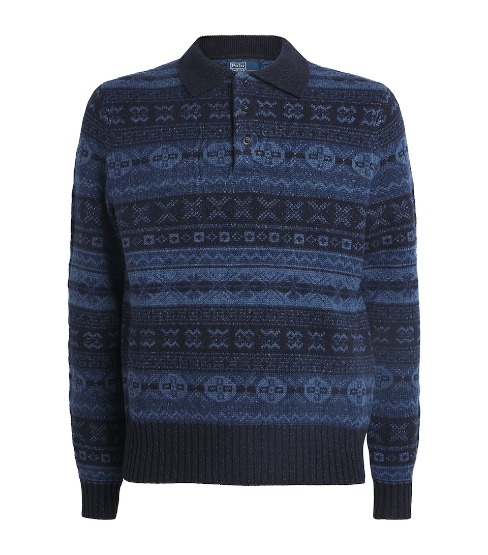 Wool-Linen Fair Isle Polo Sweater