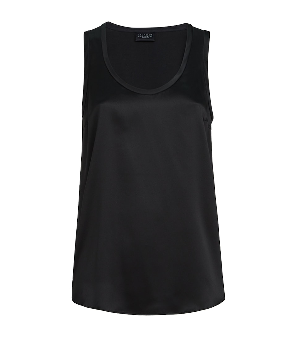 Brunello Cucinelli Womens Stretch-Silk Satin Tank Top