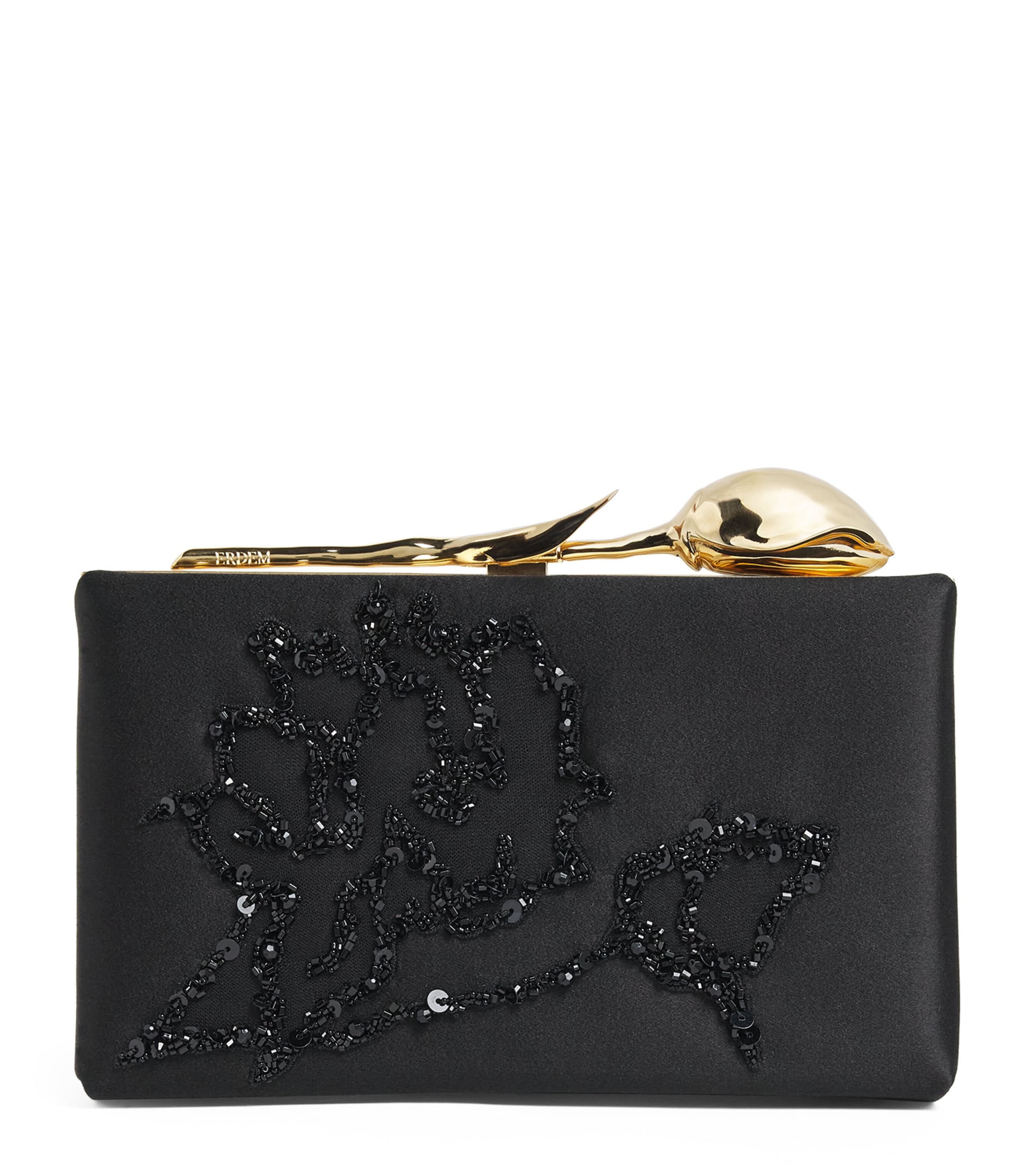 Erdem Embellished Bloom Clutch Bag Black
