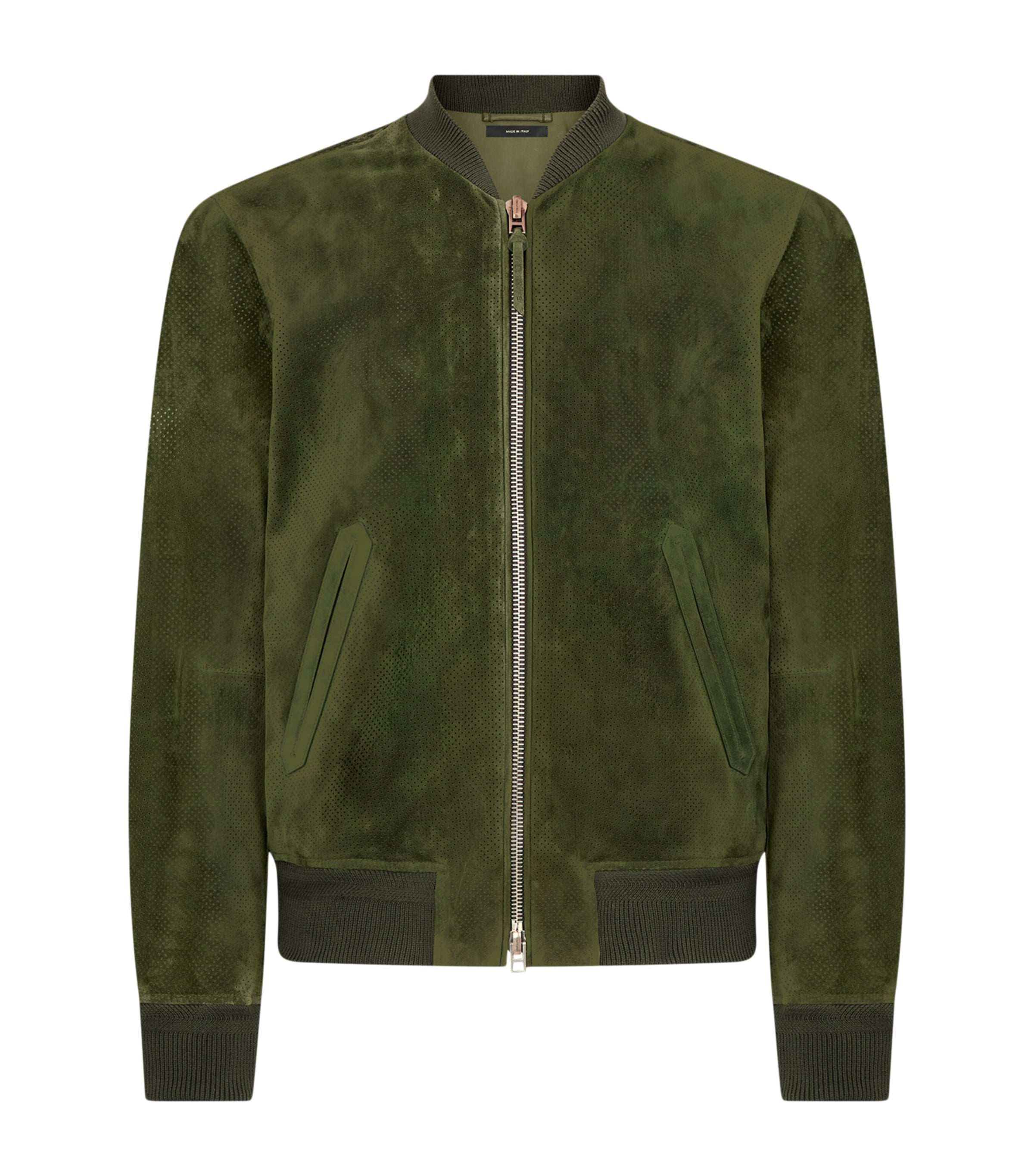 Leather Perforated Bomber Jacket