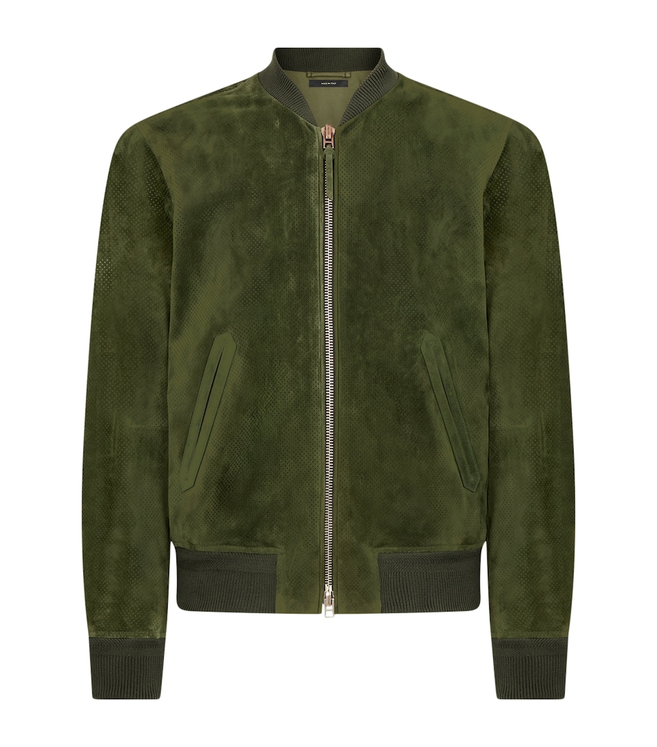 Leather Perforated Bomber Jacket