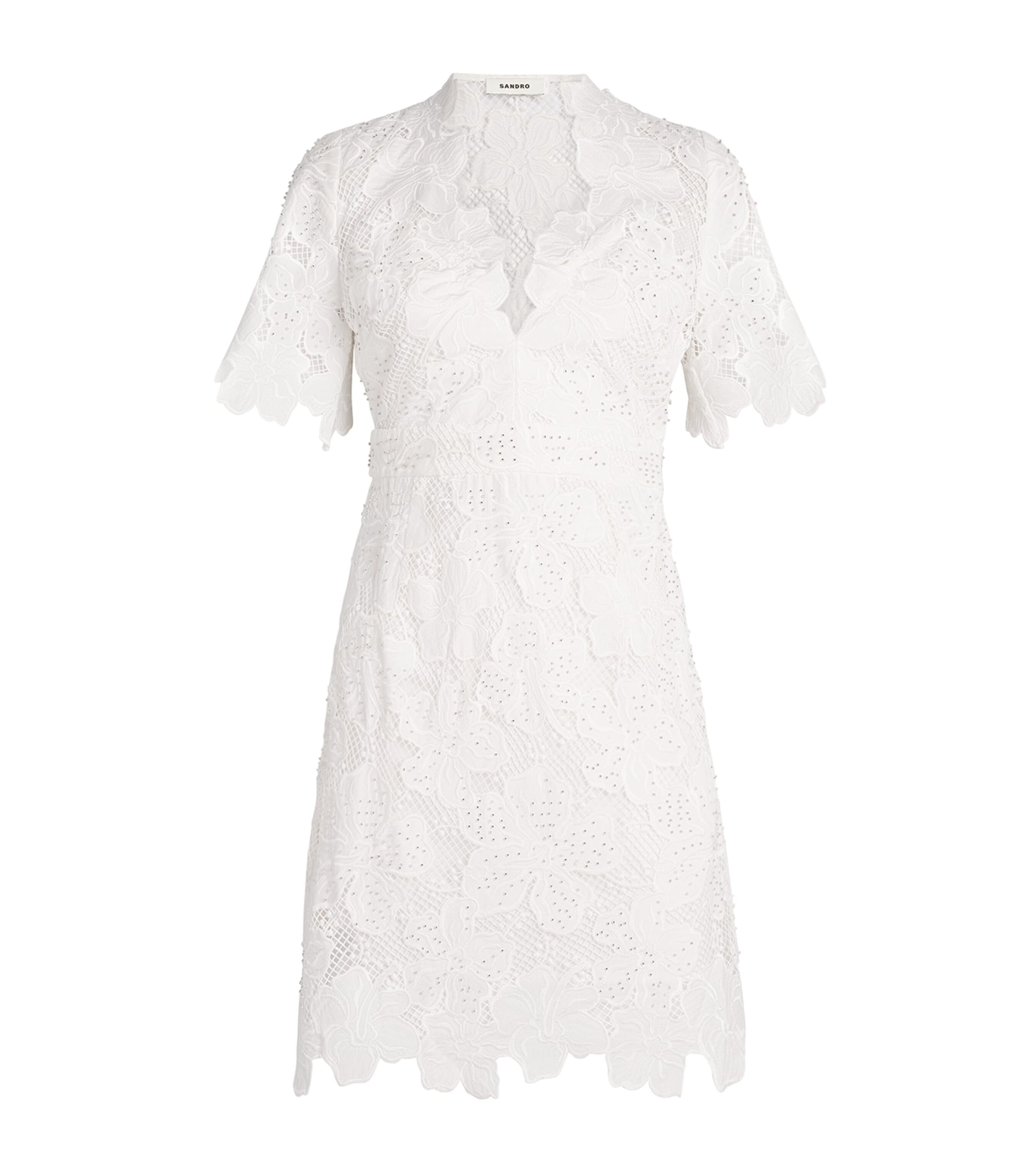 Sandro Paris Womens Guipure Lace Mini Dress White
