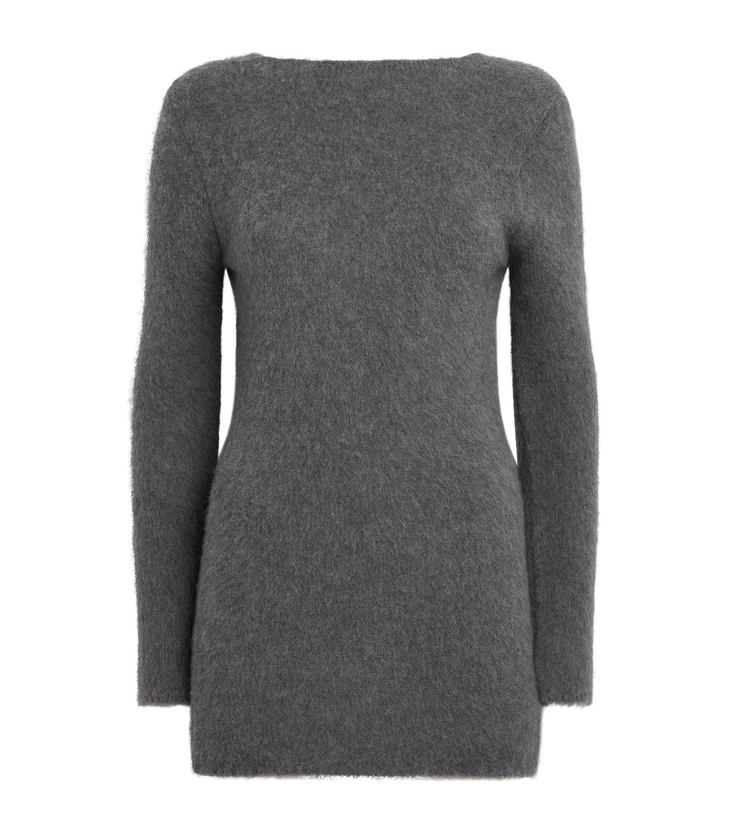 RETORI Womens Cashmere Deep V-Neck Mini Dress Grey