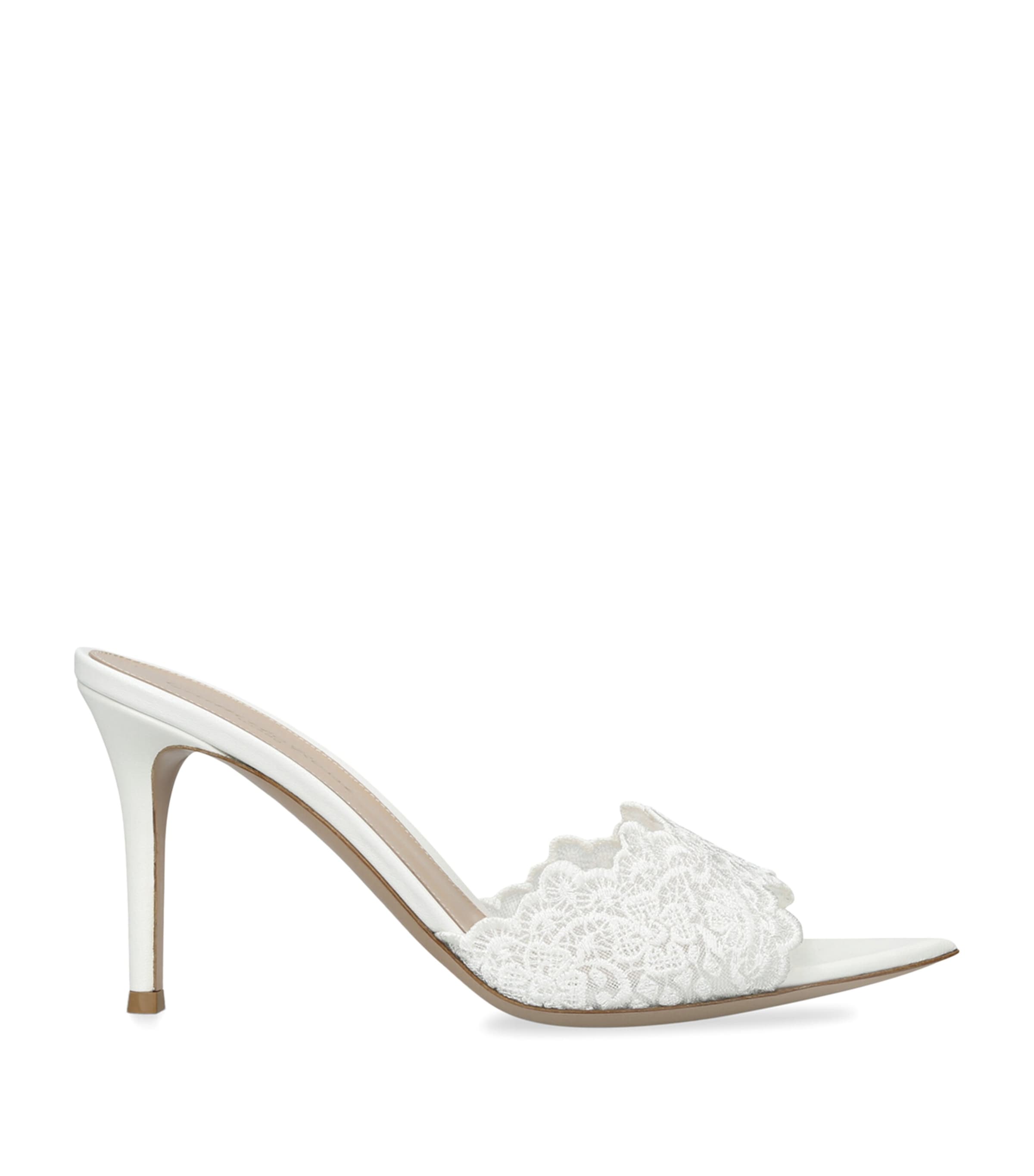 Gianvito Rossi Lace Yvonne Mules 85 White
