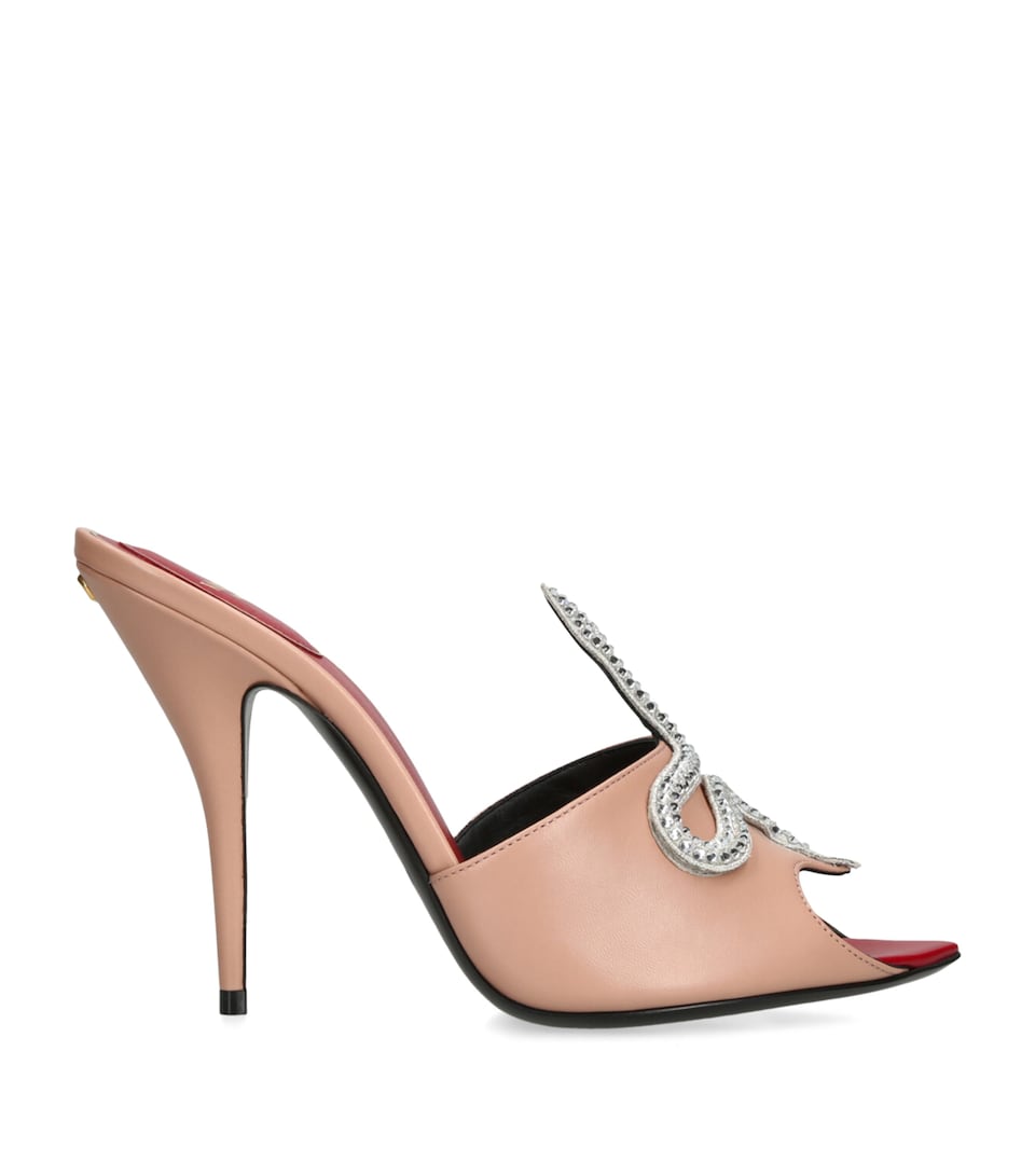 Valentino Garavani Leather Vipere Coeur Heeled Mules 105 Pale Pink