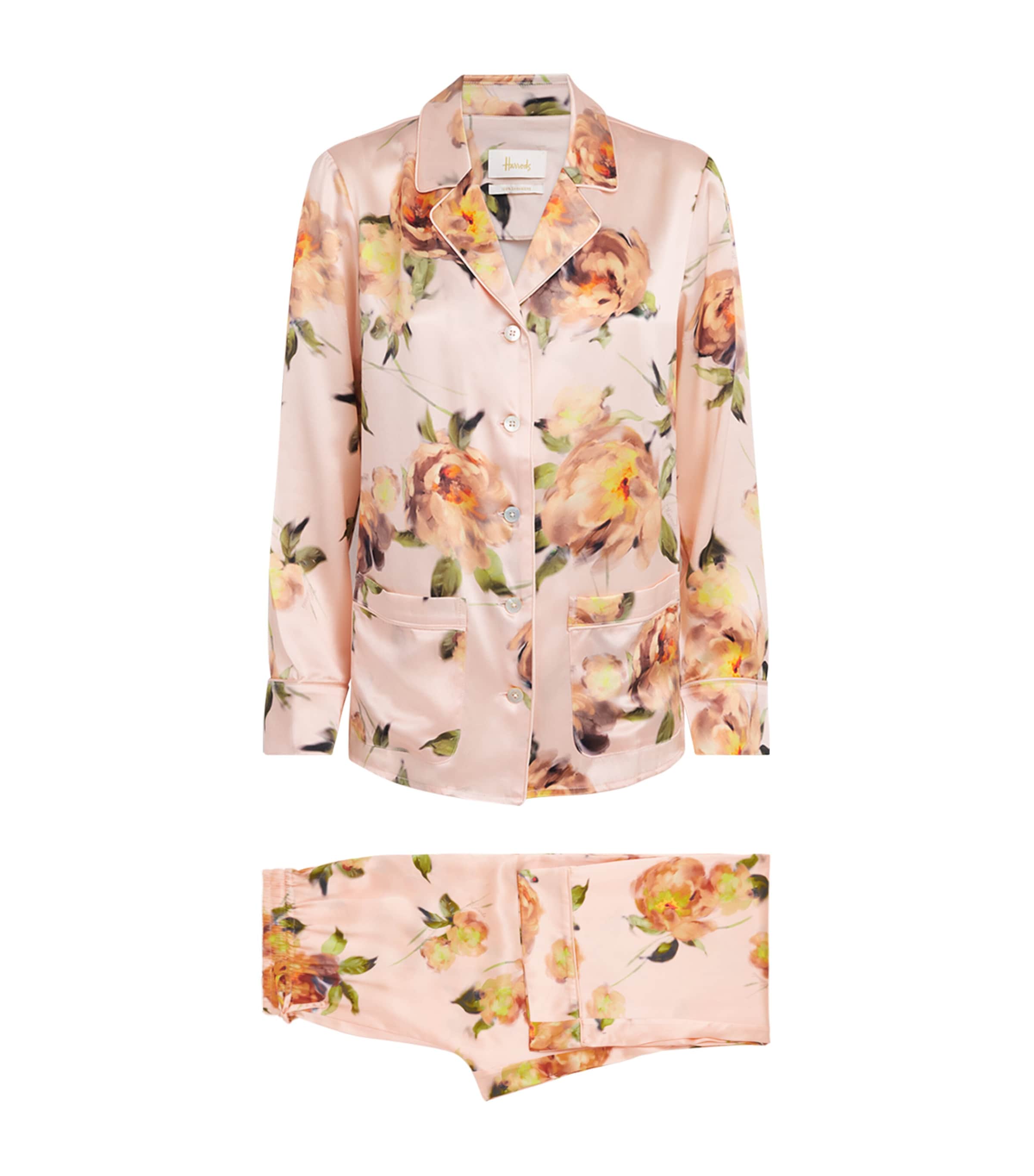 Harrods Womens Silk Midnight Rose Pyjama Set Pink