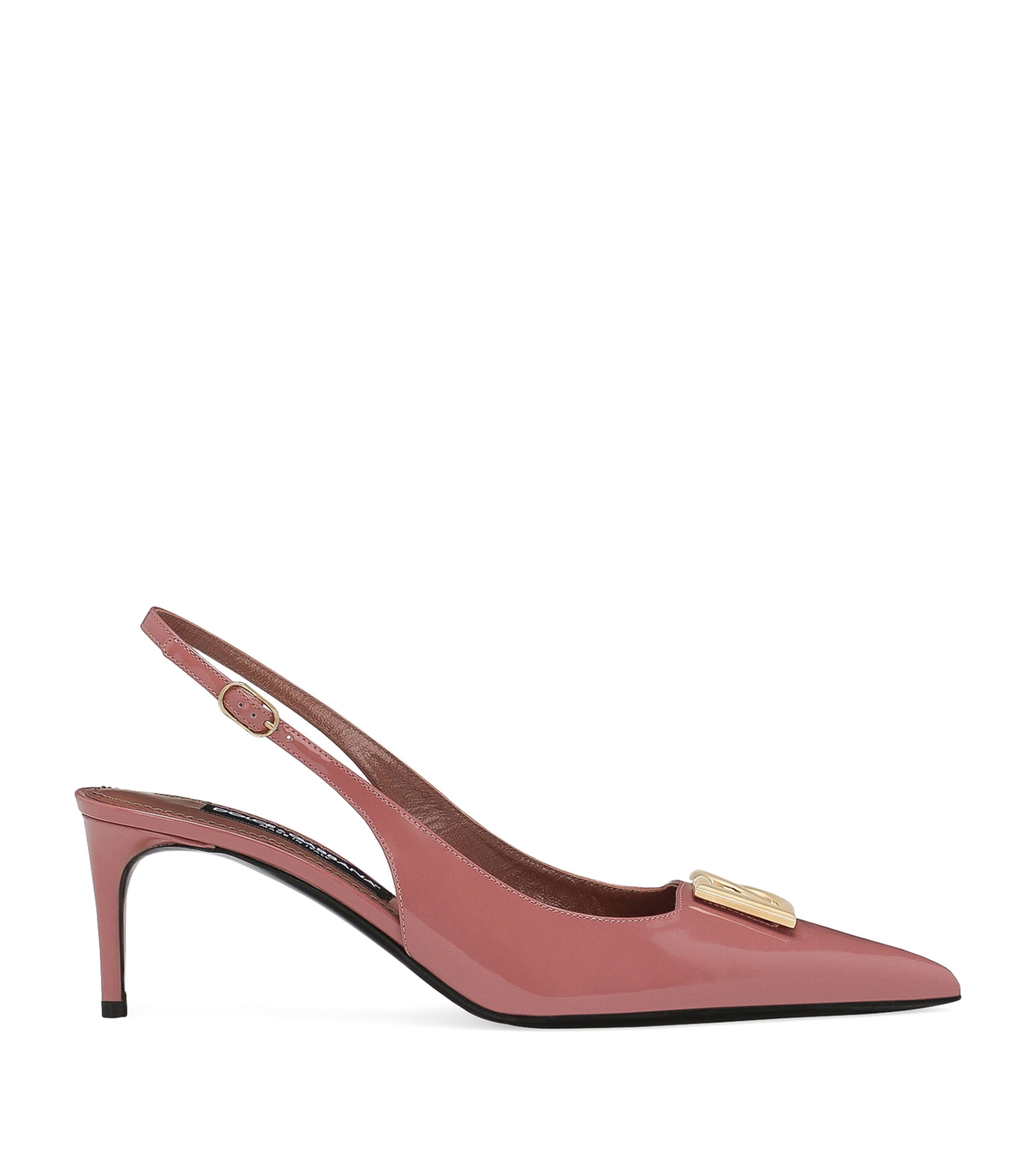 Dolce&Gabbana Patent Leather Logo Slingback Pumps Rosa Antico