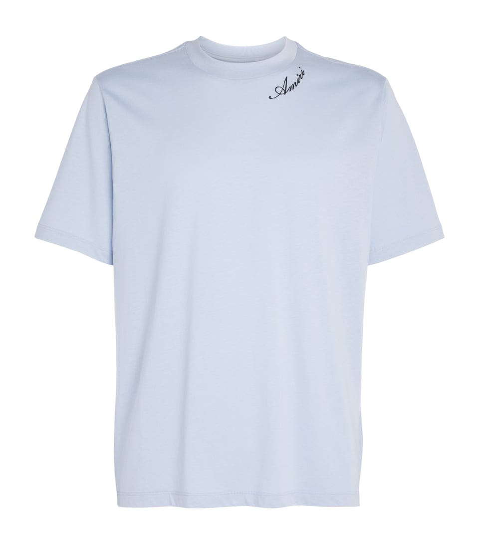 AMIRI Mens Cotton Script T-Shirt Skyline Blue