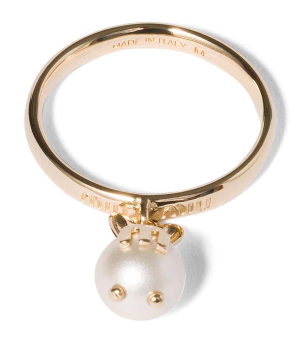 Miu Miu Pearlised Bunny Pendant Ring Gold/silver