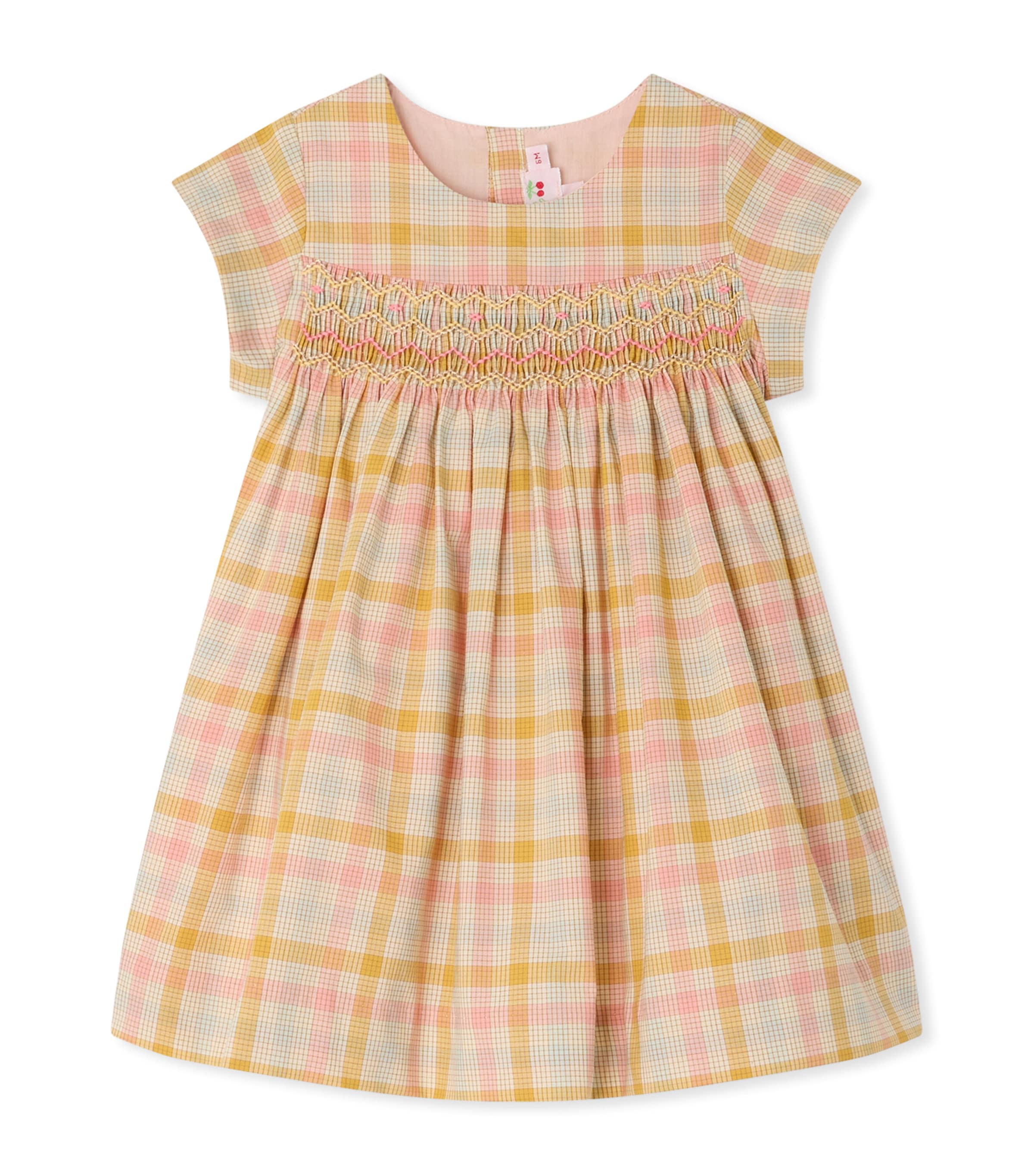 Bonpoint Cotton Check-Print Smocked Dress (6-18 Months) Ca Rose