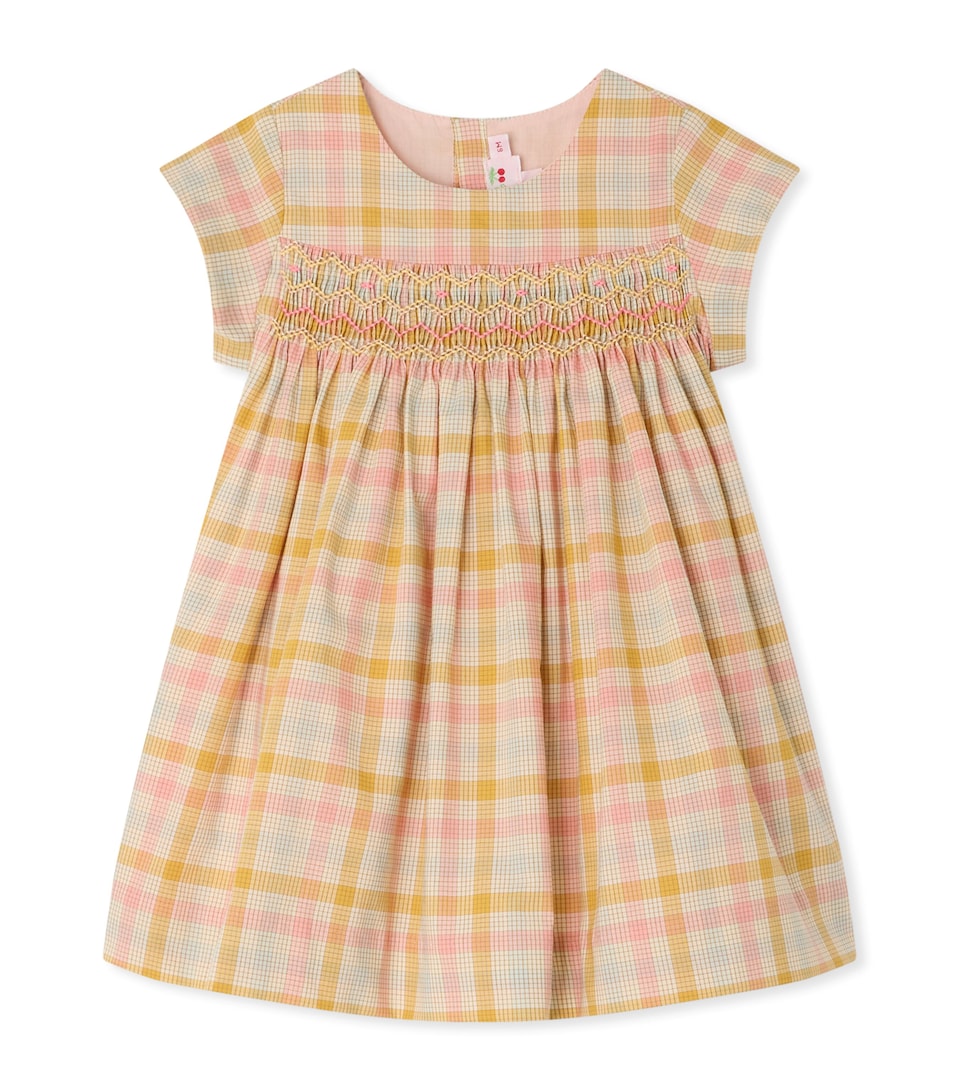 Bonpoint Cotton Check-Print Smocked Dress (6-18 Months) Ca Rose