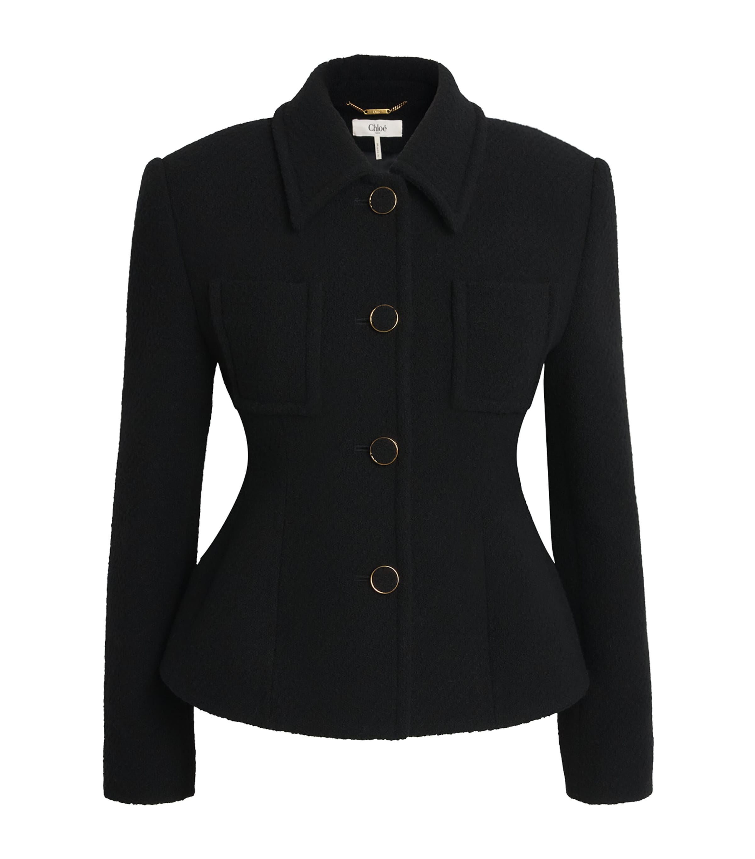 Chloé Womens Wool-Blend Fitted Tailored Jacket Black