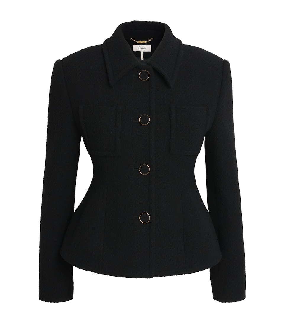 Chloé Womens Wool-Blend Fitted Tailored Jacket Black