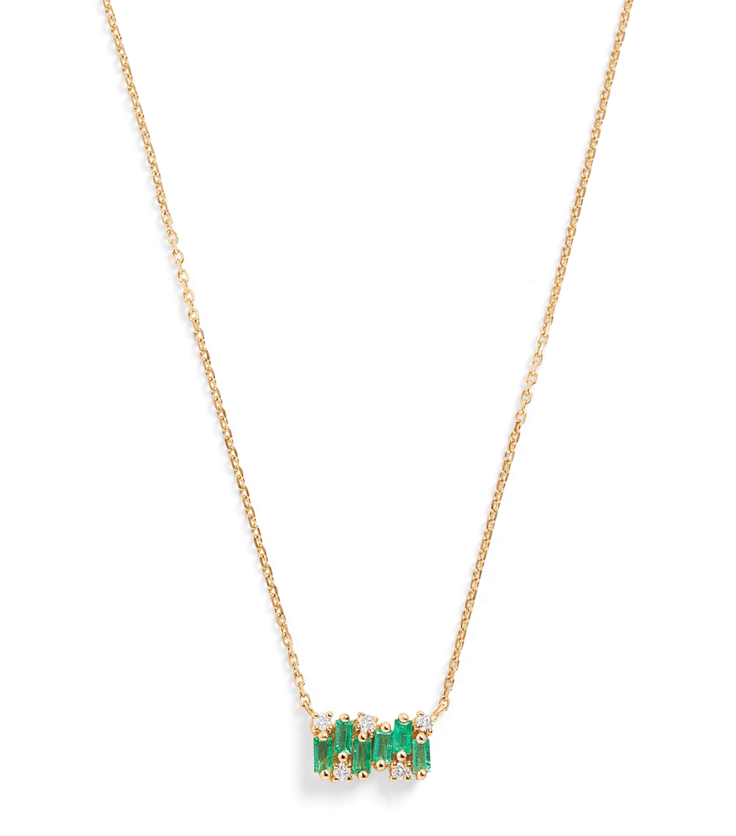 Yellow Gold, Emerald and Diamond Shimmer Pendant Necklace