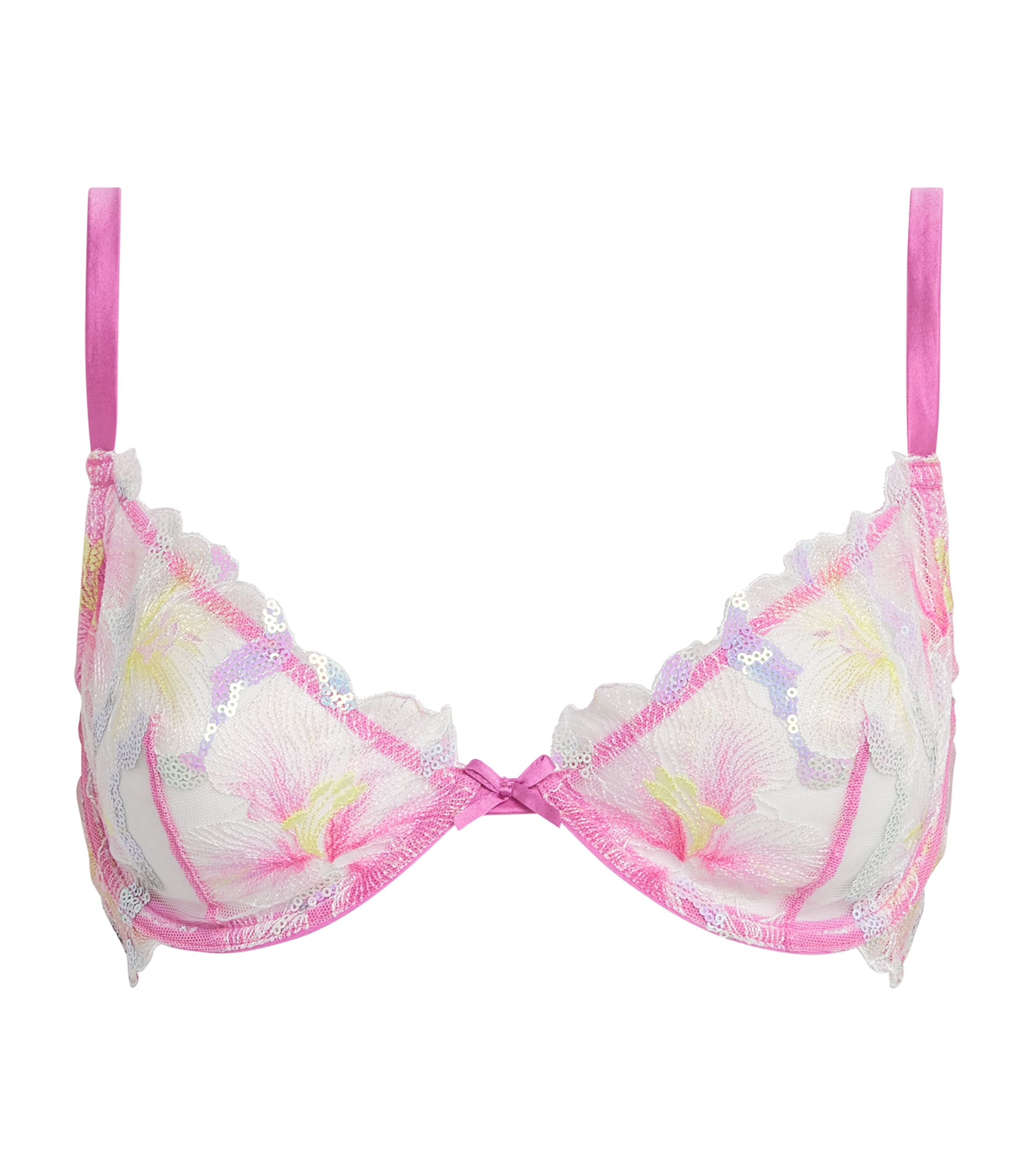 Fleur Du Mal Womens Sequin Hibiscus Demi Bra Pink Desire