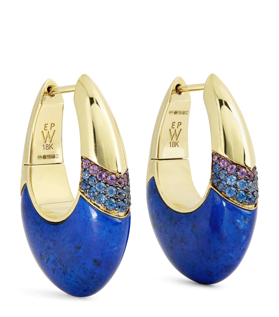 Yellow Gold, Lapis and Sapphire Bernadette Oval Earrings