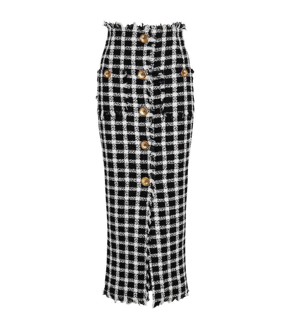Tweed Gingham Maxi Skirt