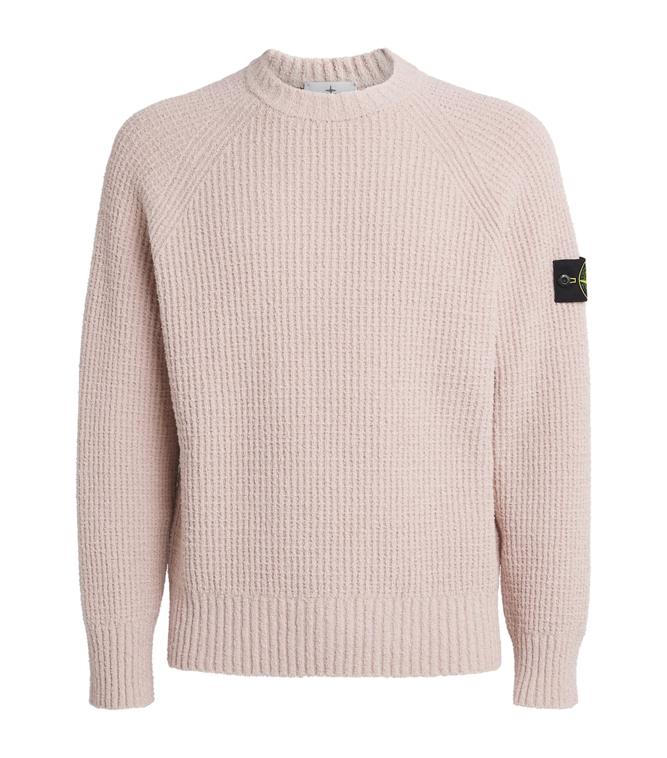 Stone Island Mens Bouclé Compass Patch Sweater