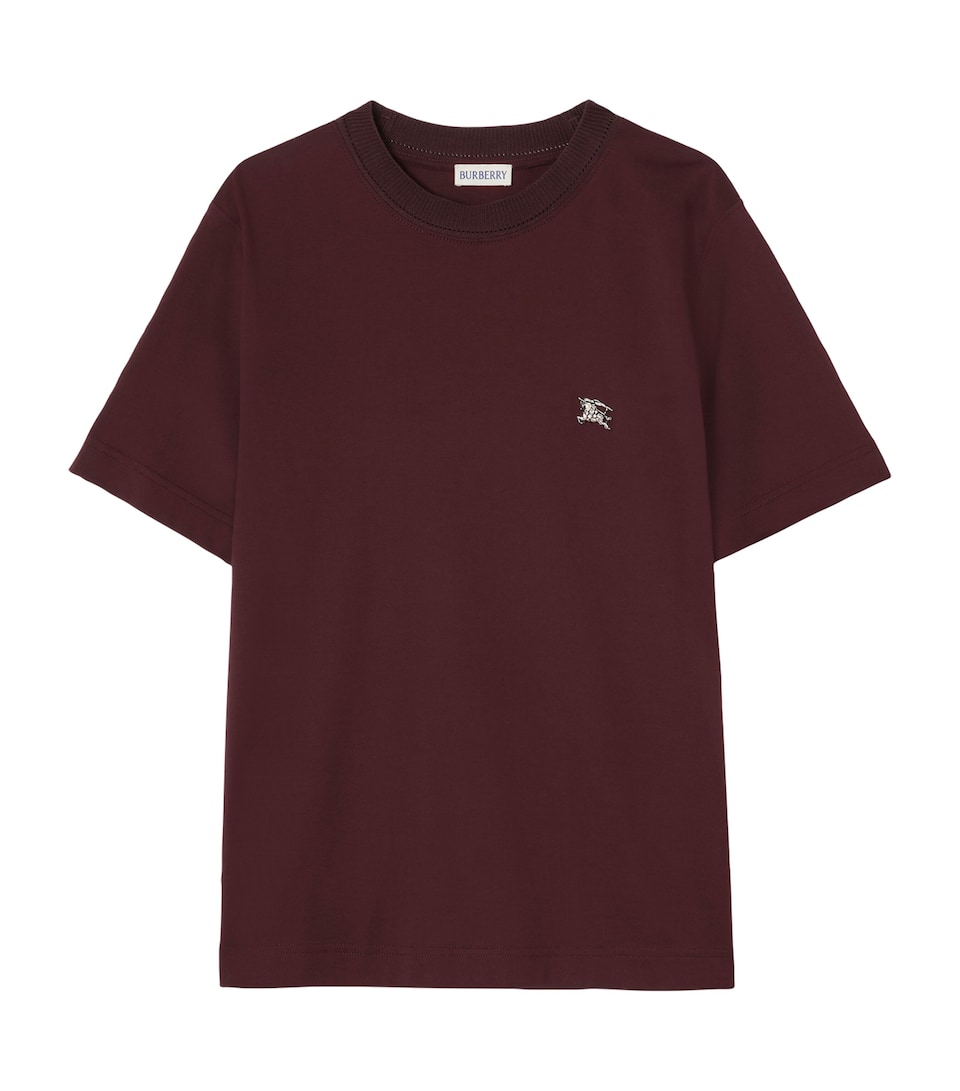 Burberry Womens Cotton Embellished EKD T-Shirt Mahogany Red