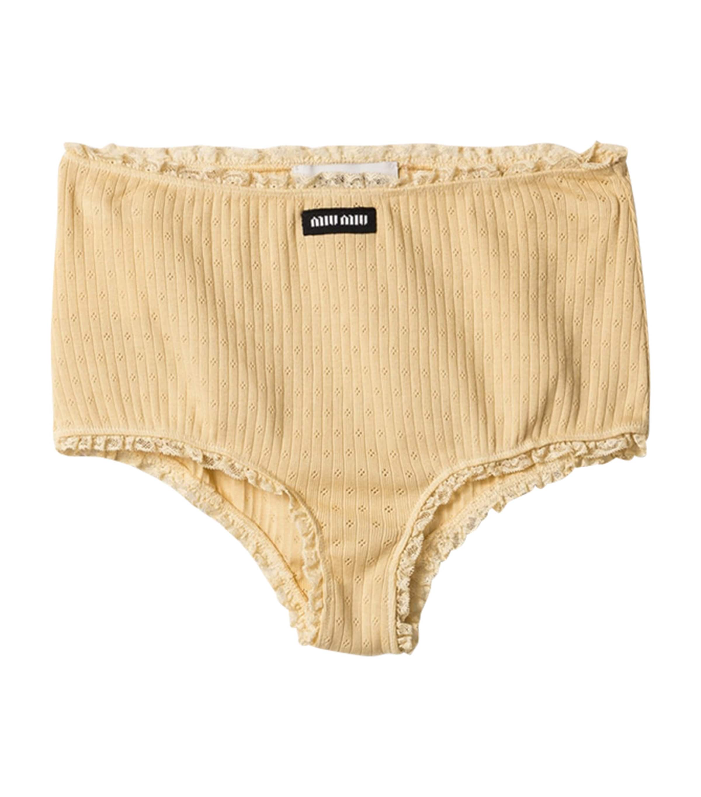 Miu Miu Womens Cotton Pointelle Boy Shorts Yellow