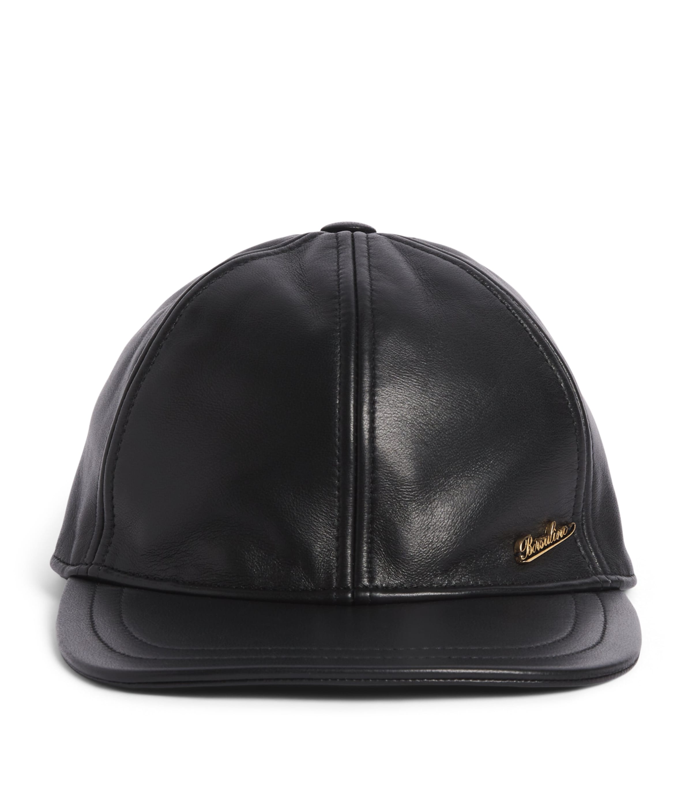 Borsalino Leather Baseball Cap Pelle Nera