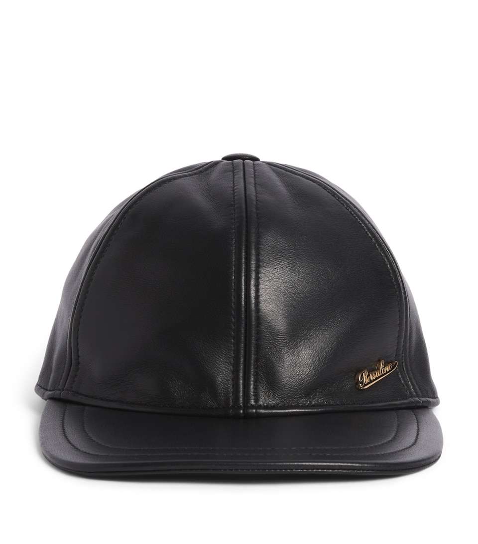Borsalino Leather Baseball Cap Pelle Nera