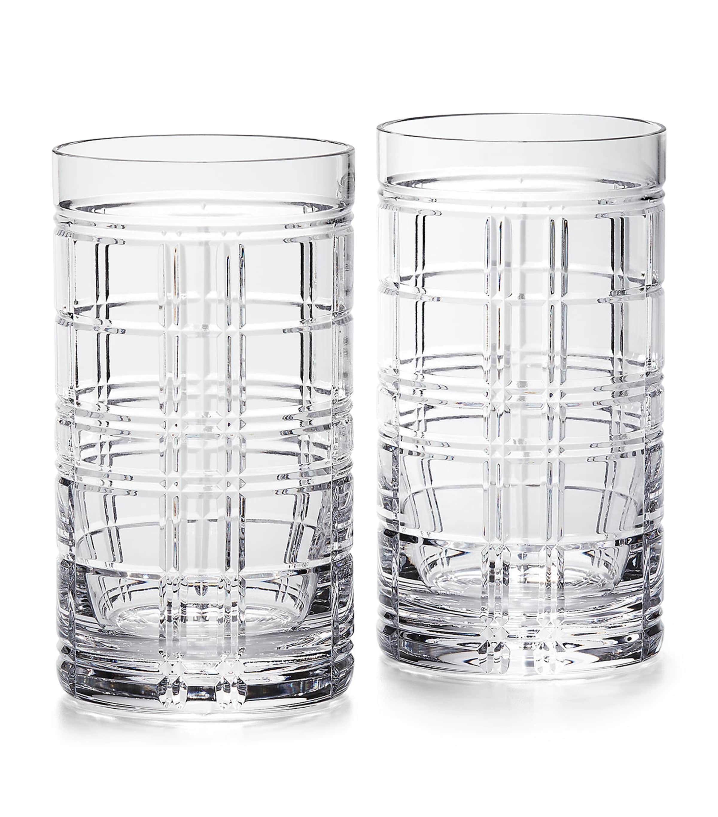 Ralph Lauren Home Hudson Plaid Highball Glasses (Set of 2) Clear