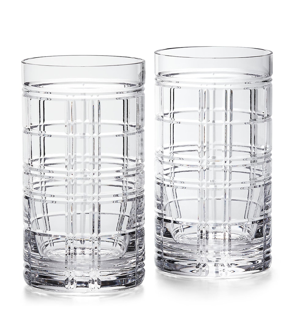 Ralph Lauren Home Hudson Plaid Highball Glasses (Set of 2) Clear