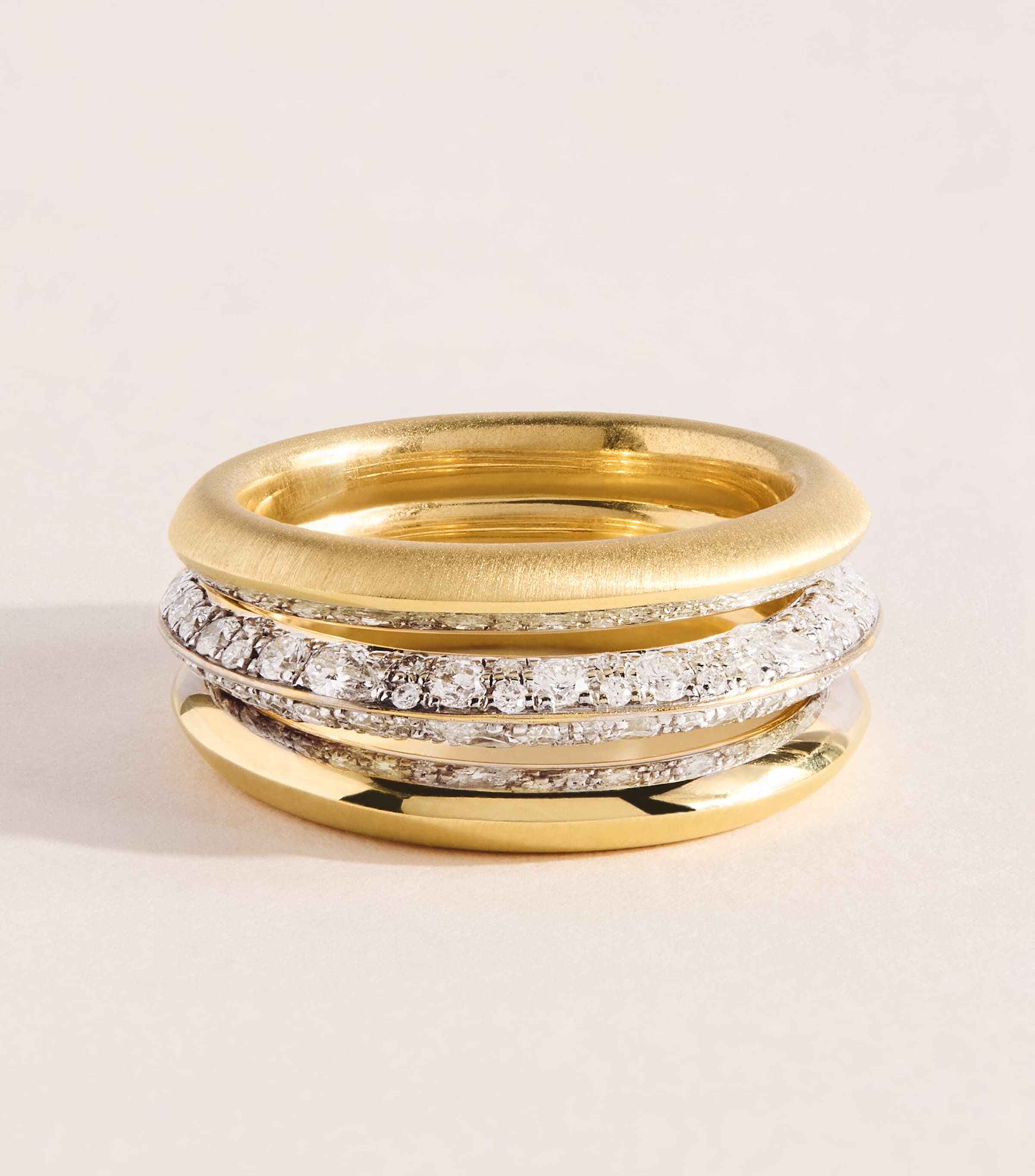 Jade Trau Yellow Gold and Diamond Pavé Triple Frankie Ring Yellow Gold