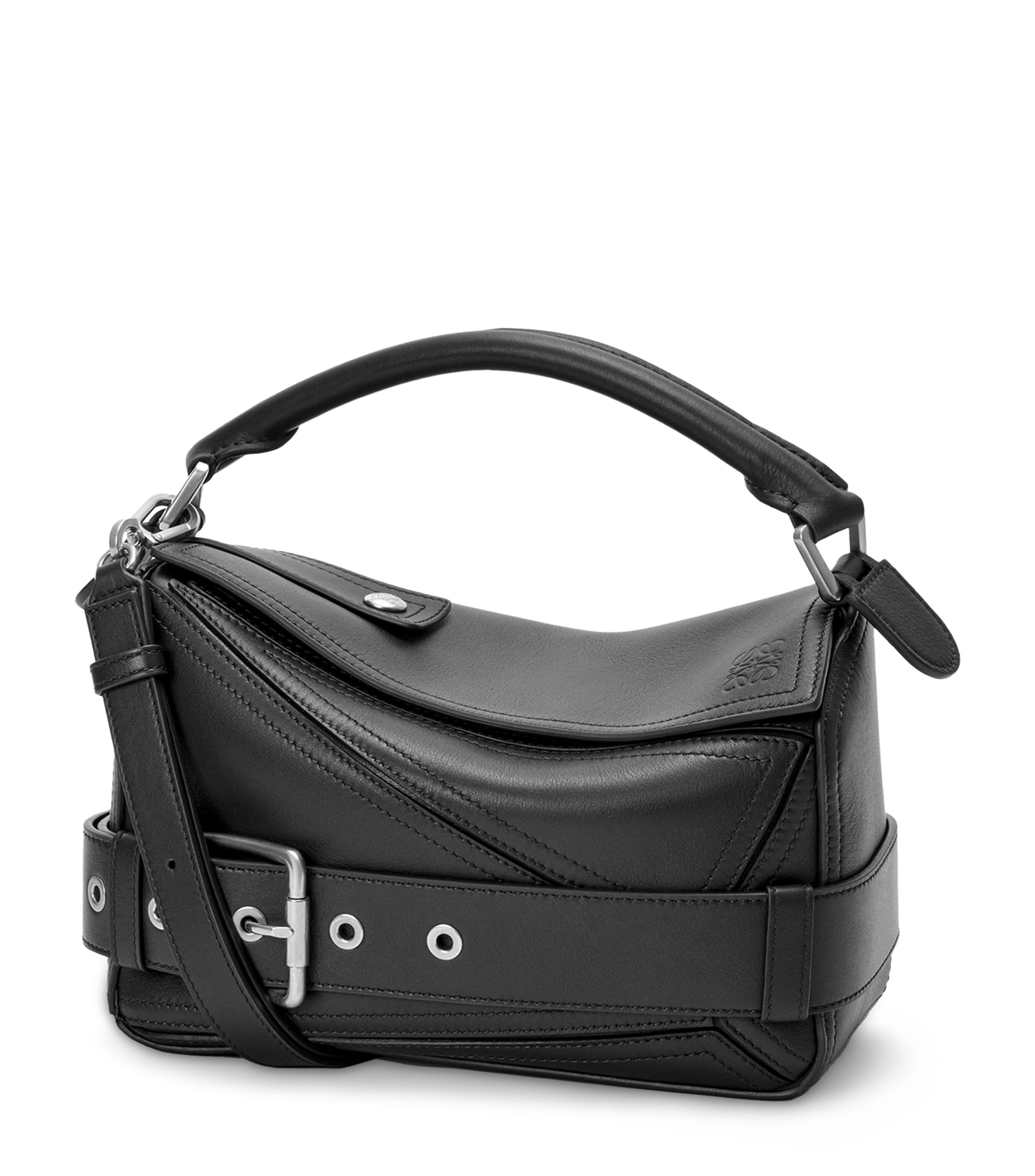 Small Leather Puzzle Biker Top-Handle Bag