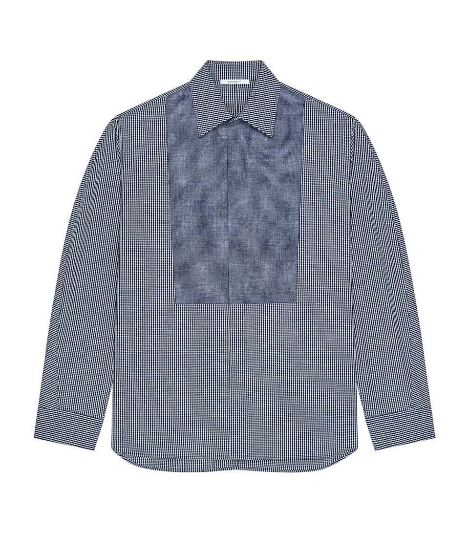 Cotton Check Plastron Shirt
