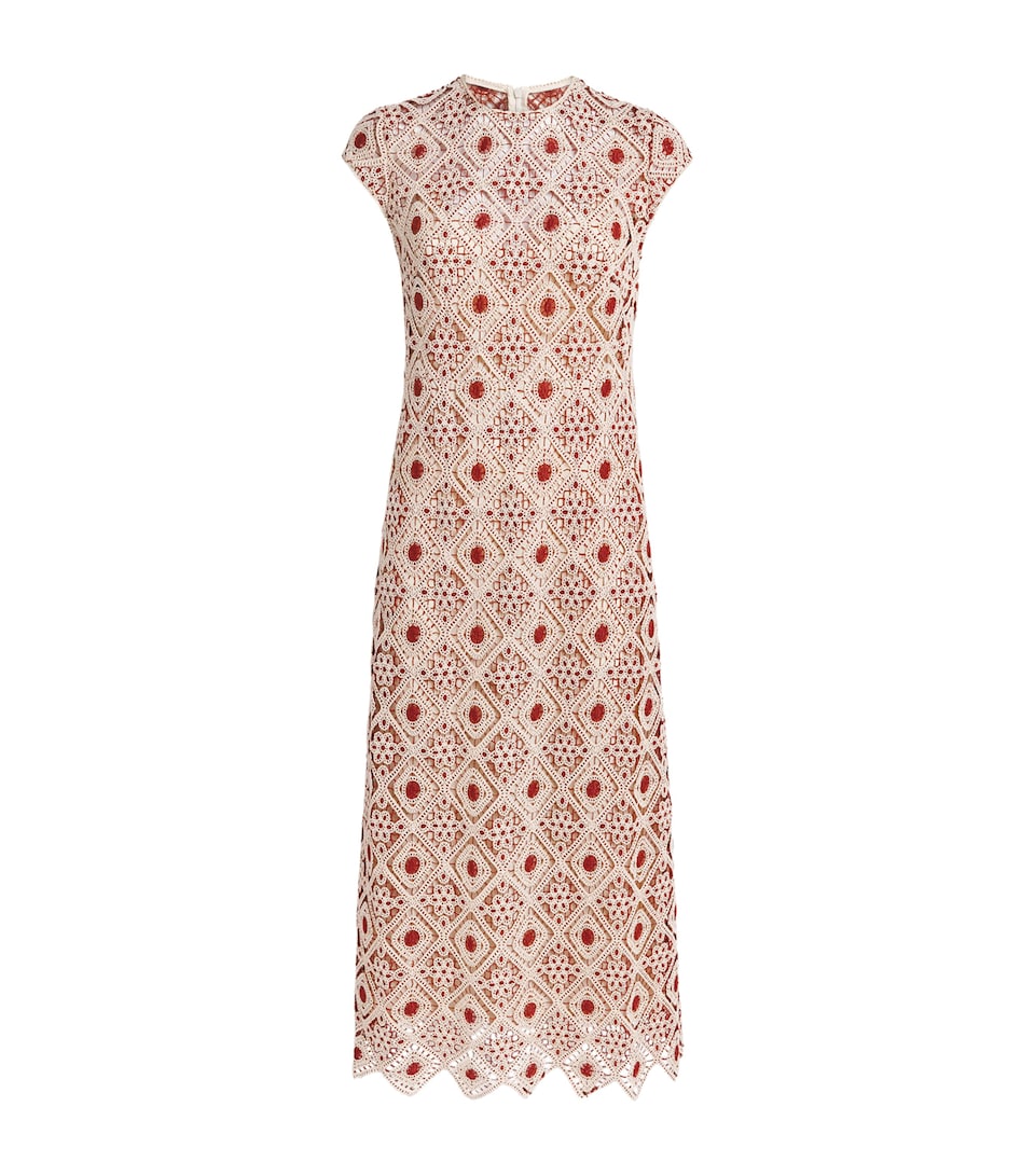 ME+EM Womens Graphic Lace Midi Dress Rosewood/cream