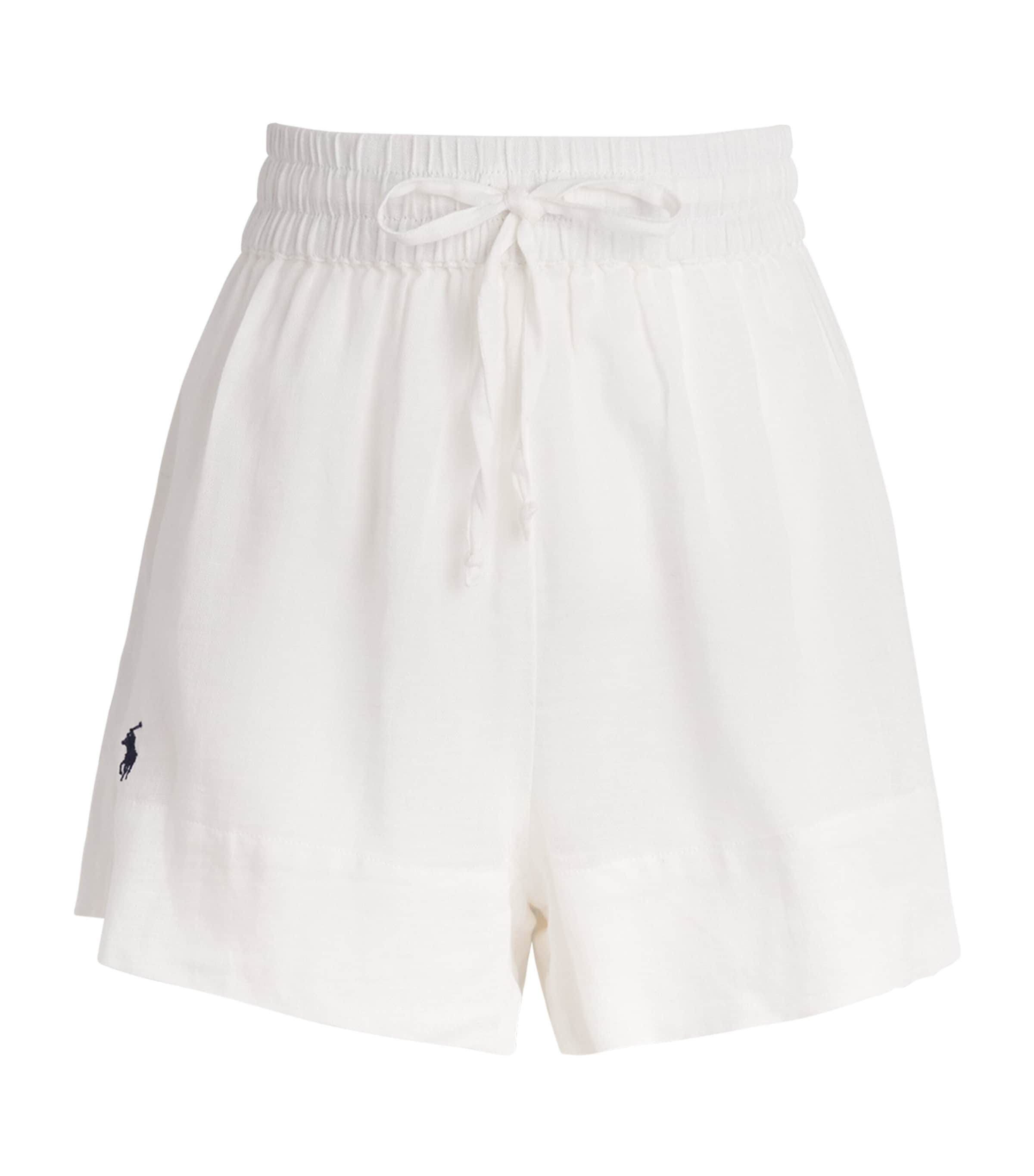 Polo Ralph Lauren Womens Organic Cotton-Linen Tie Shorts Cream
