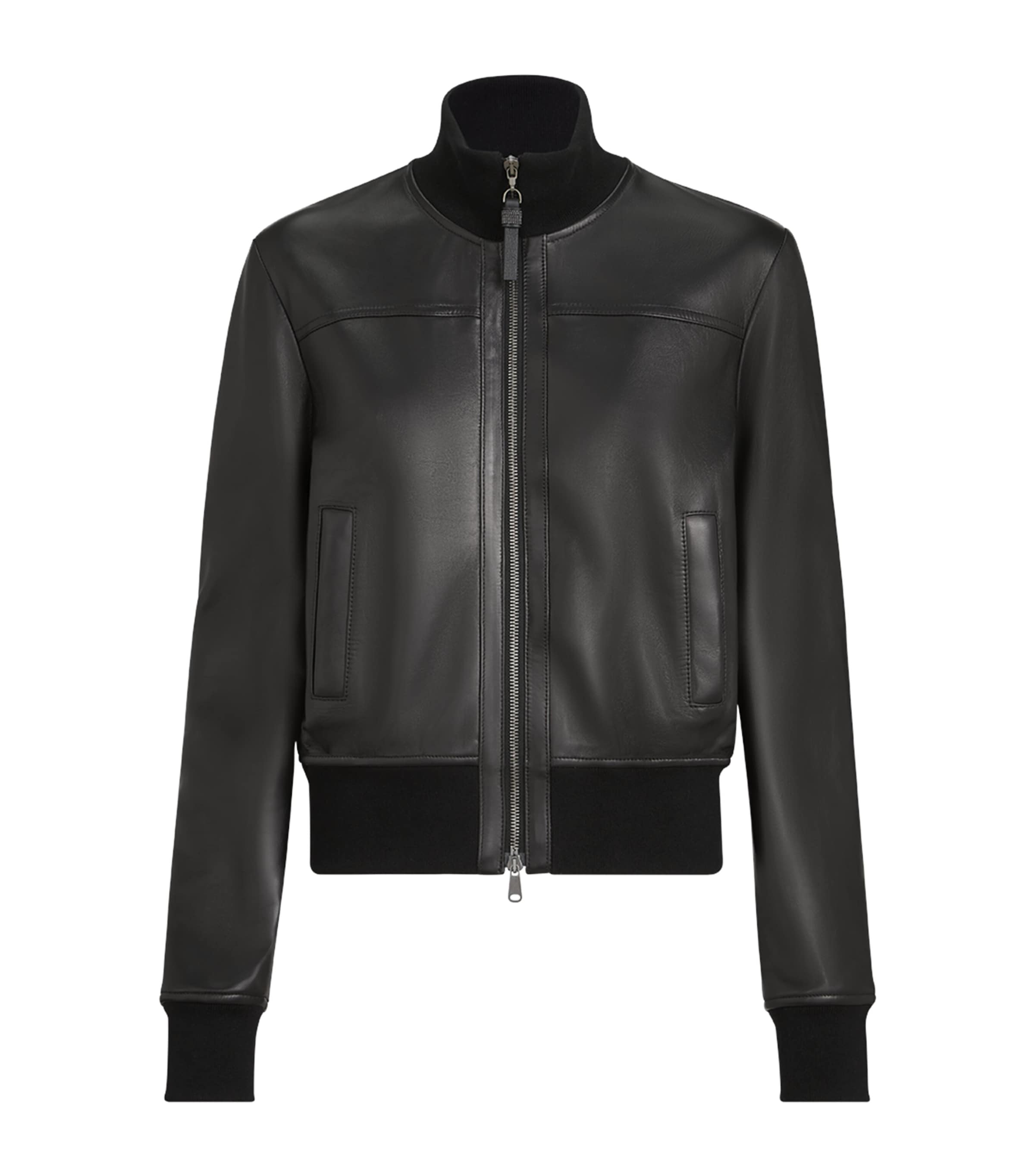 Brunello Cucinelli Womens Nappa Leather Bomber Jacket Black
