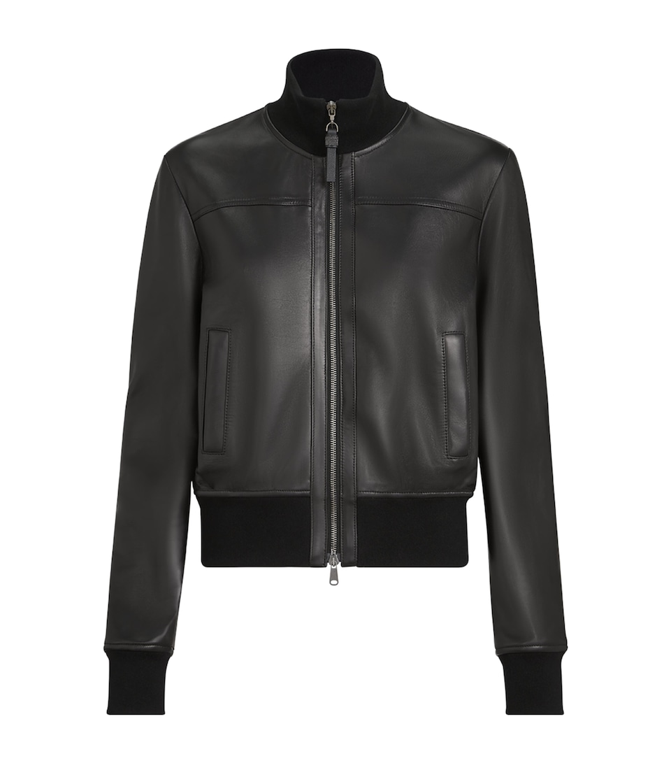 Brunello Cucinelli Womens Nappa Leather Bomber Jacket Black