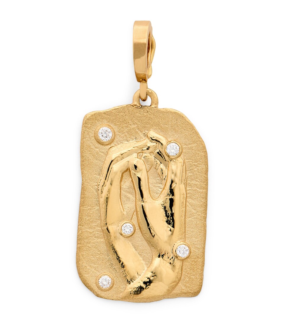 Azlee Large Yellow Gold and Diamond Collide Relic Coin Charm Yellow Gold