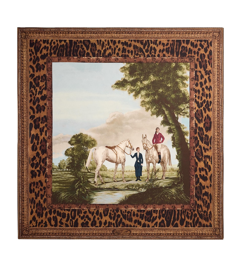 Ralph Lauren Collection Silk Scenic Print Scarf Tan Multi