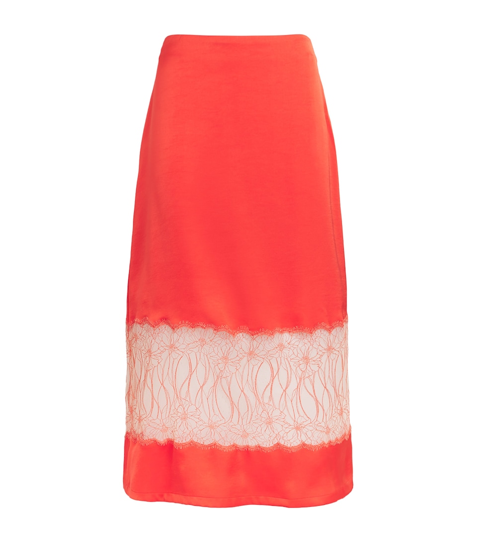 Claudie Pierlot Womens Satin Lace Midi Skirt Tangerine