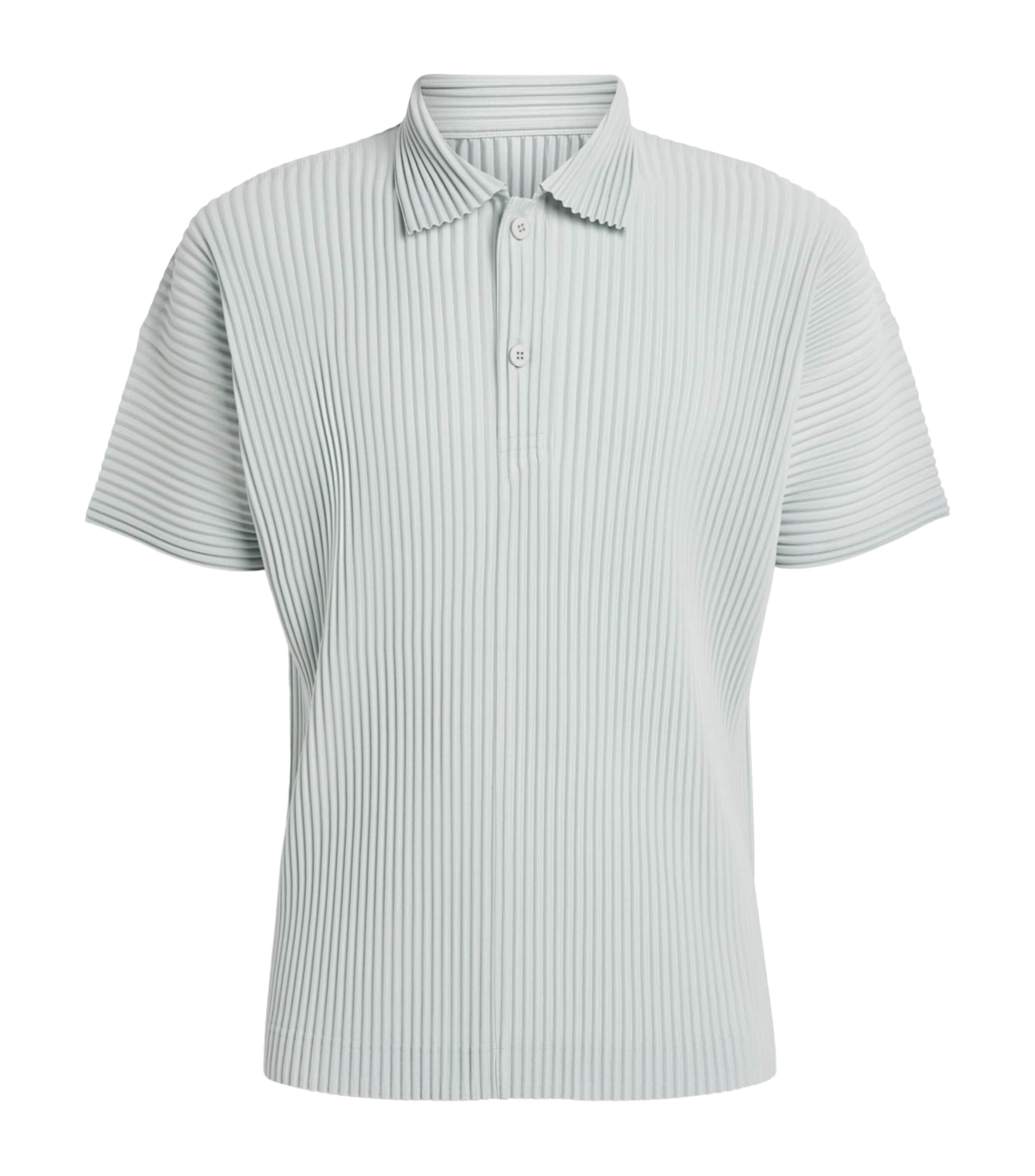 Homme Plissé Issey Miyake Mens Pleated Polo Shirt Boboli Moss Ash