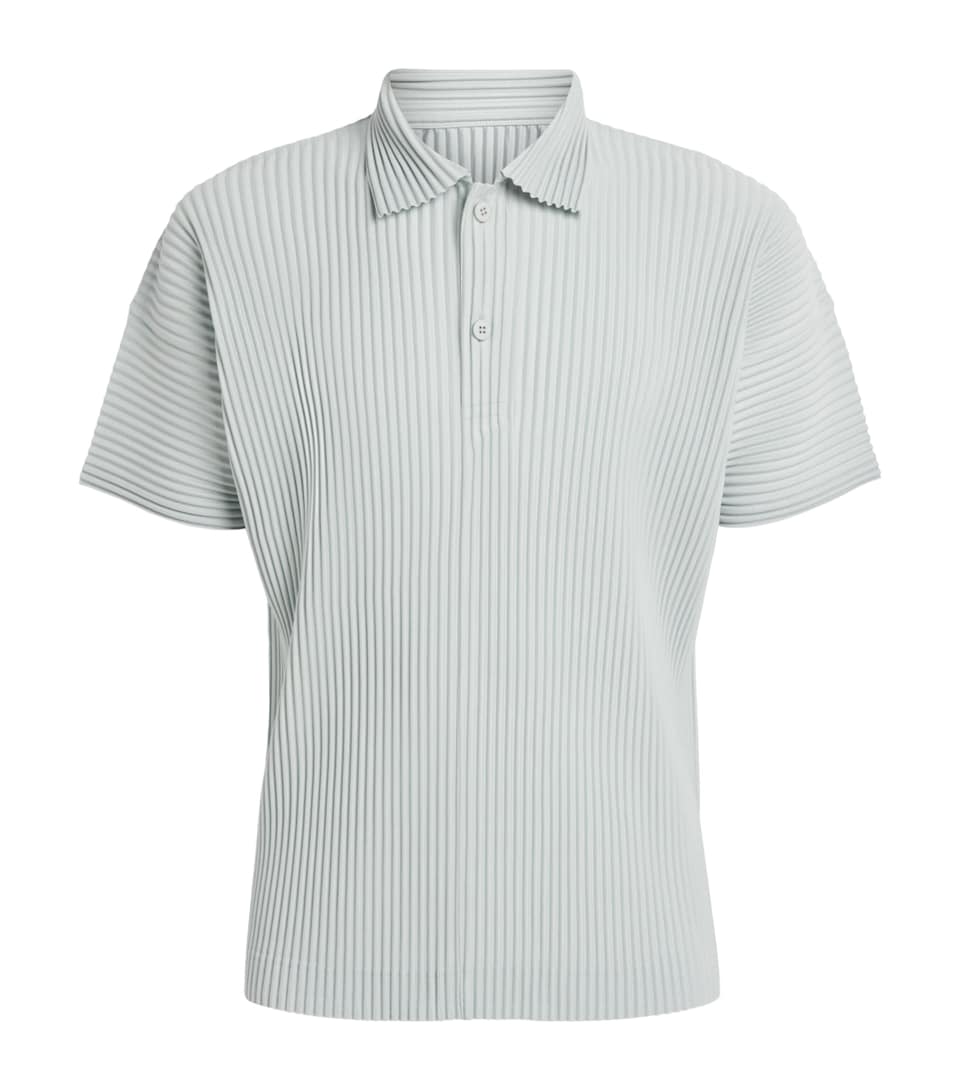Homme Plissé Issey Miyake Mens Pleated Polo Shirt Boboli Moss Ash